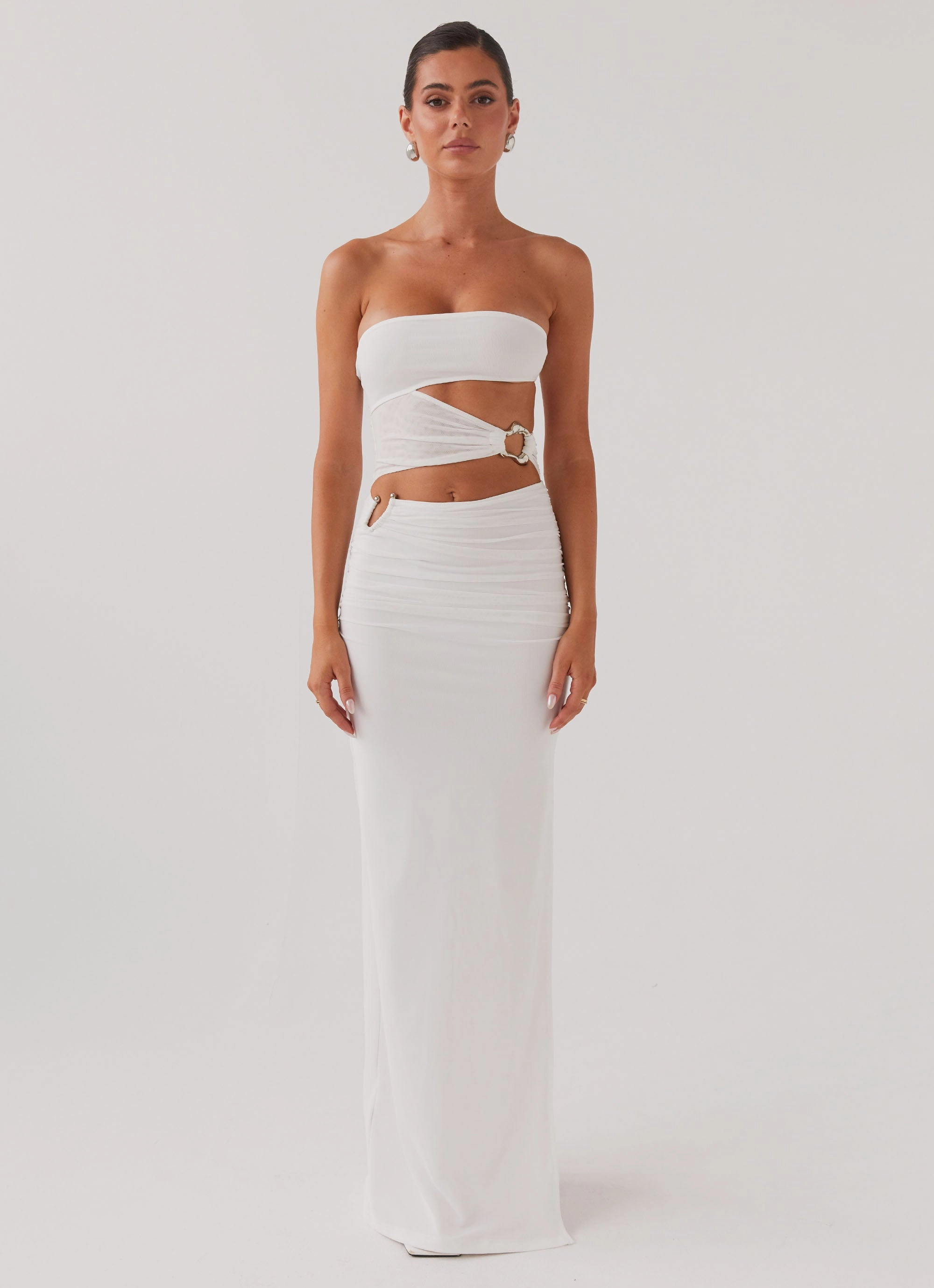 Into Pieces Mesh Maxi Dress - White Timeless Shape