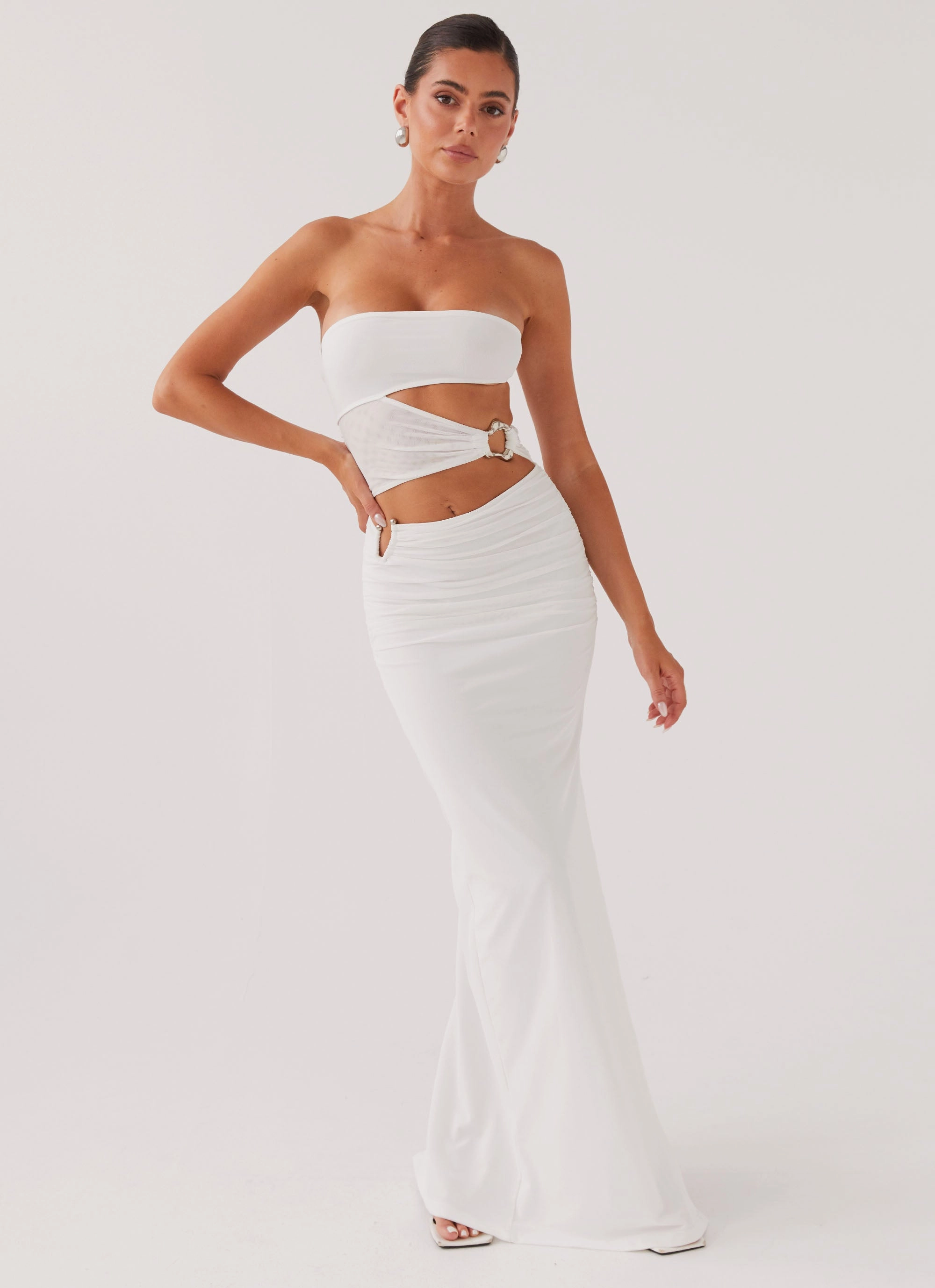 Delicate Details All-Purpose Wear Into Pieces Mesh Maxi Dress - White