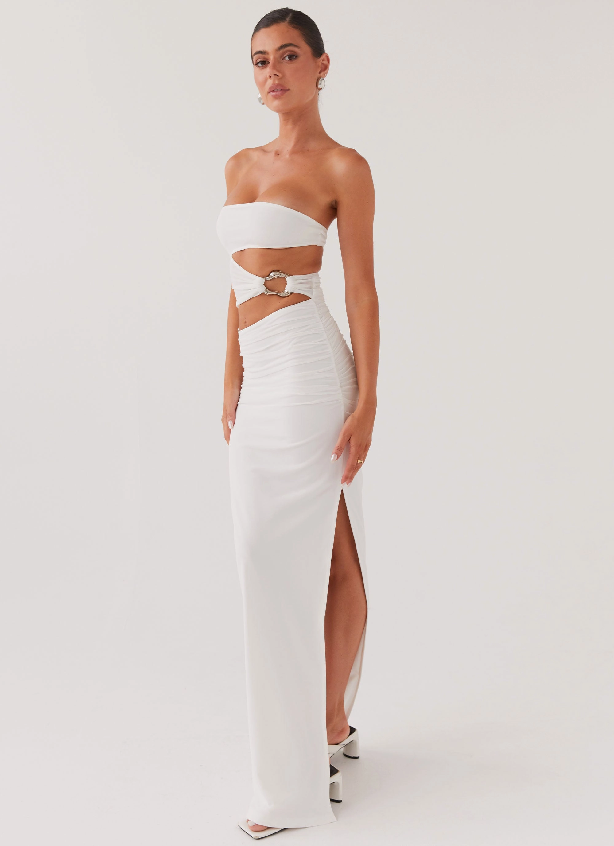 Smooth Vibes Sheer Light Into Pieces Mesh Maxi Dress - White
