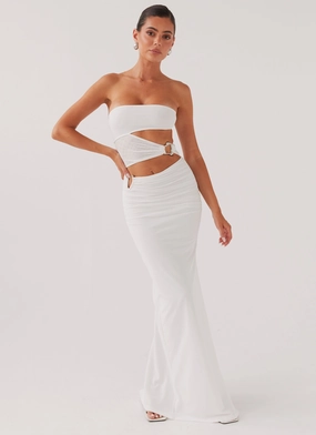 Into Pieces Mesh Maxi Dress - White Satin Layers