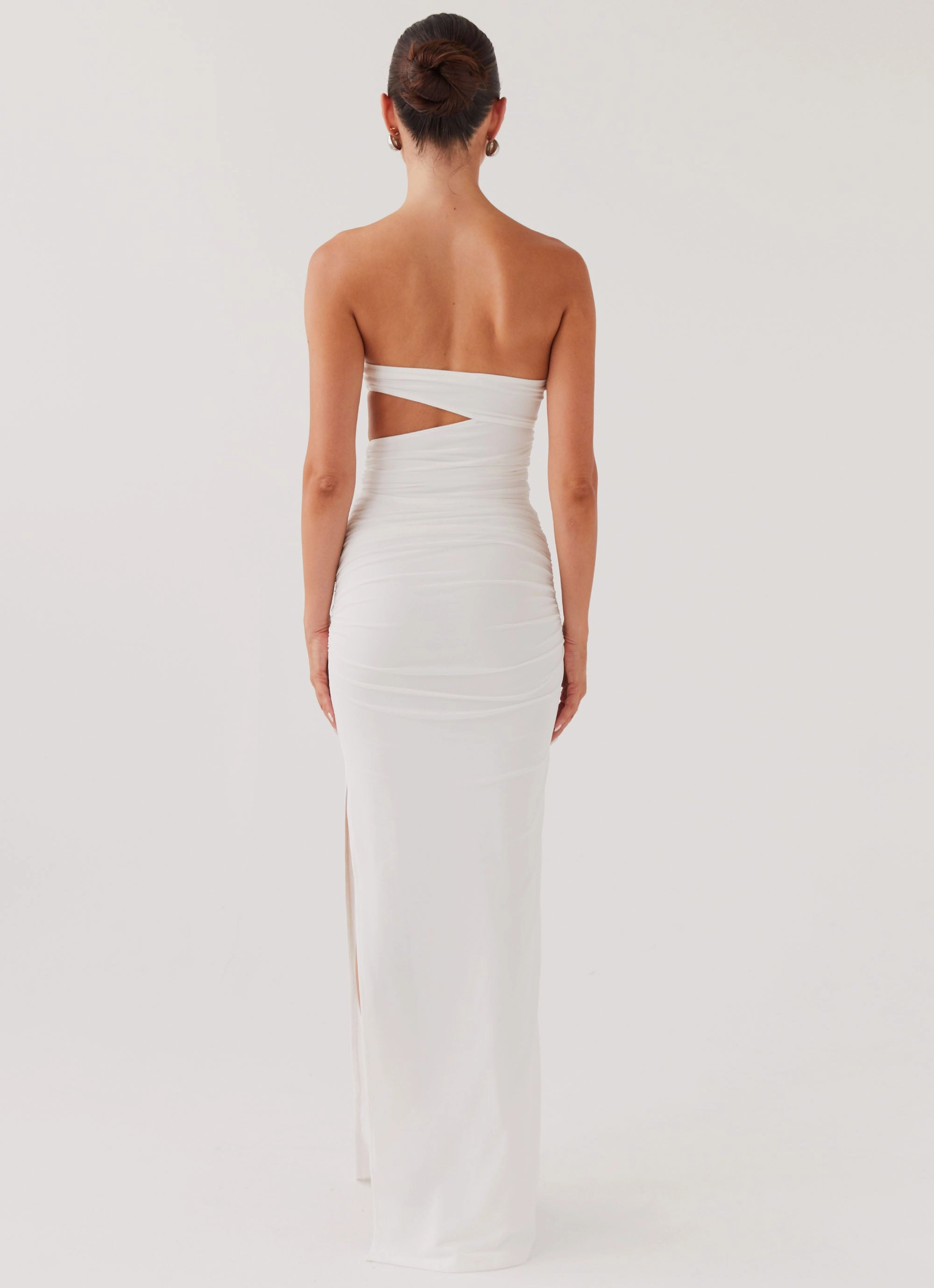 Cap-Sleeve Minimal Touch Into Pieces Mesh Maxi Dress - White