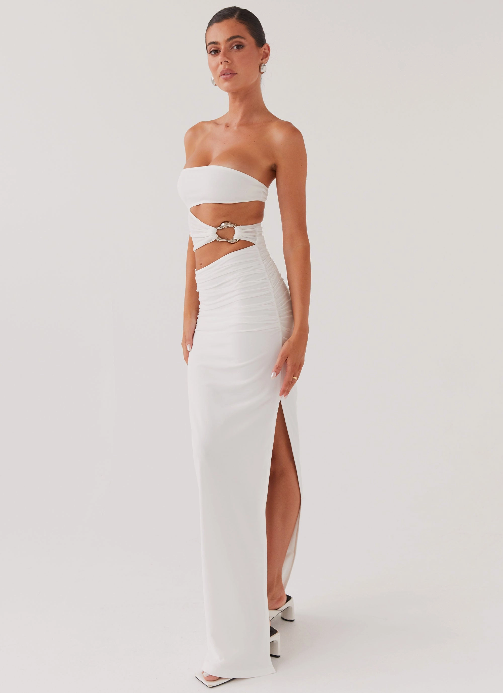 Trendy summer outfit Soft-touch Into Pieces Mesh Maxi Dress - White