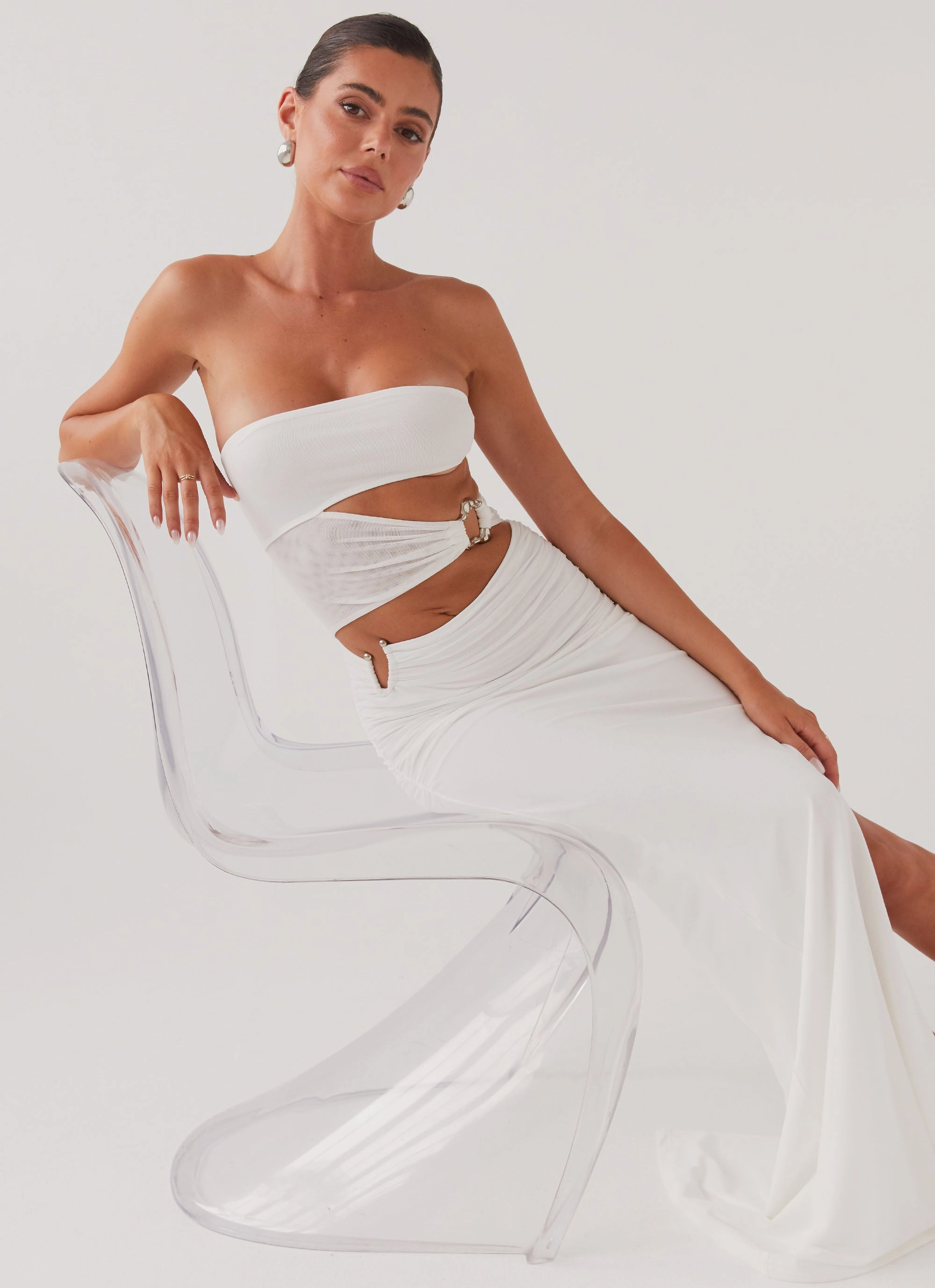 Into Pieces Mesh Maxi Dress - White Inner Glow