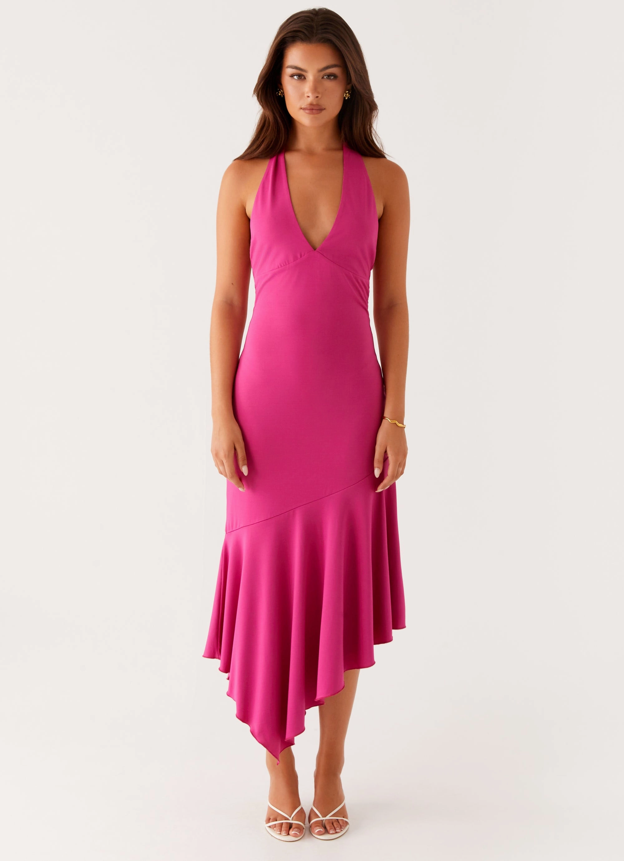 Perdita Midi Dress - Fuchsia Smooth Tone Embroidered-Detail