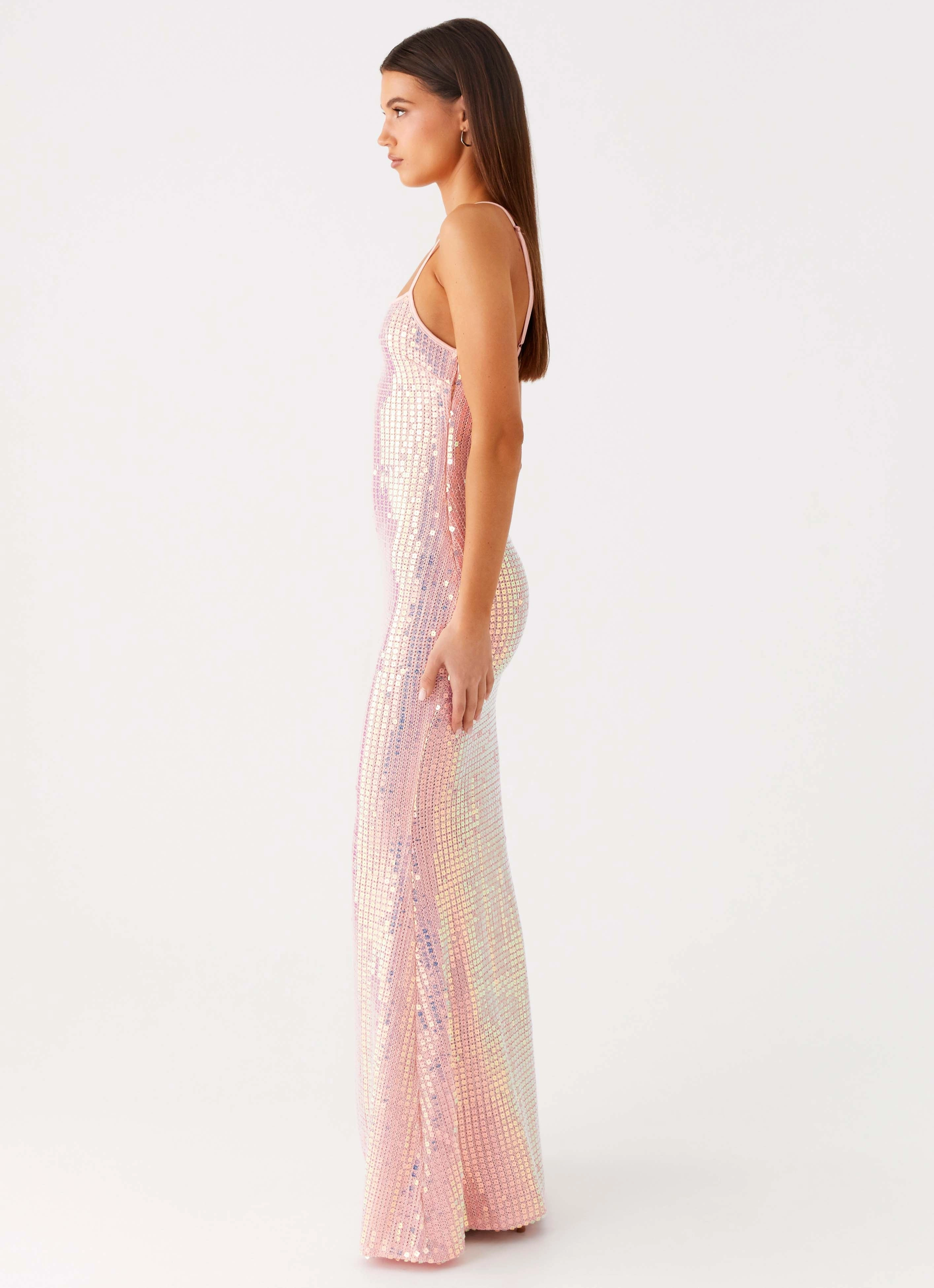 QuickReleaseClasp Attitude Knit Sequin Maxi Dress - Iridescent Pink