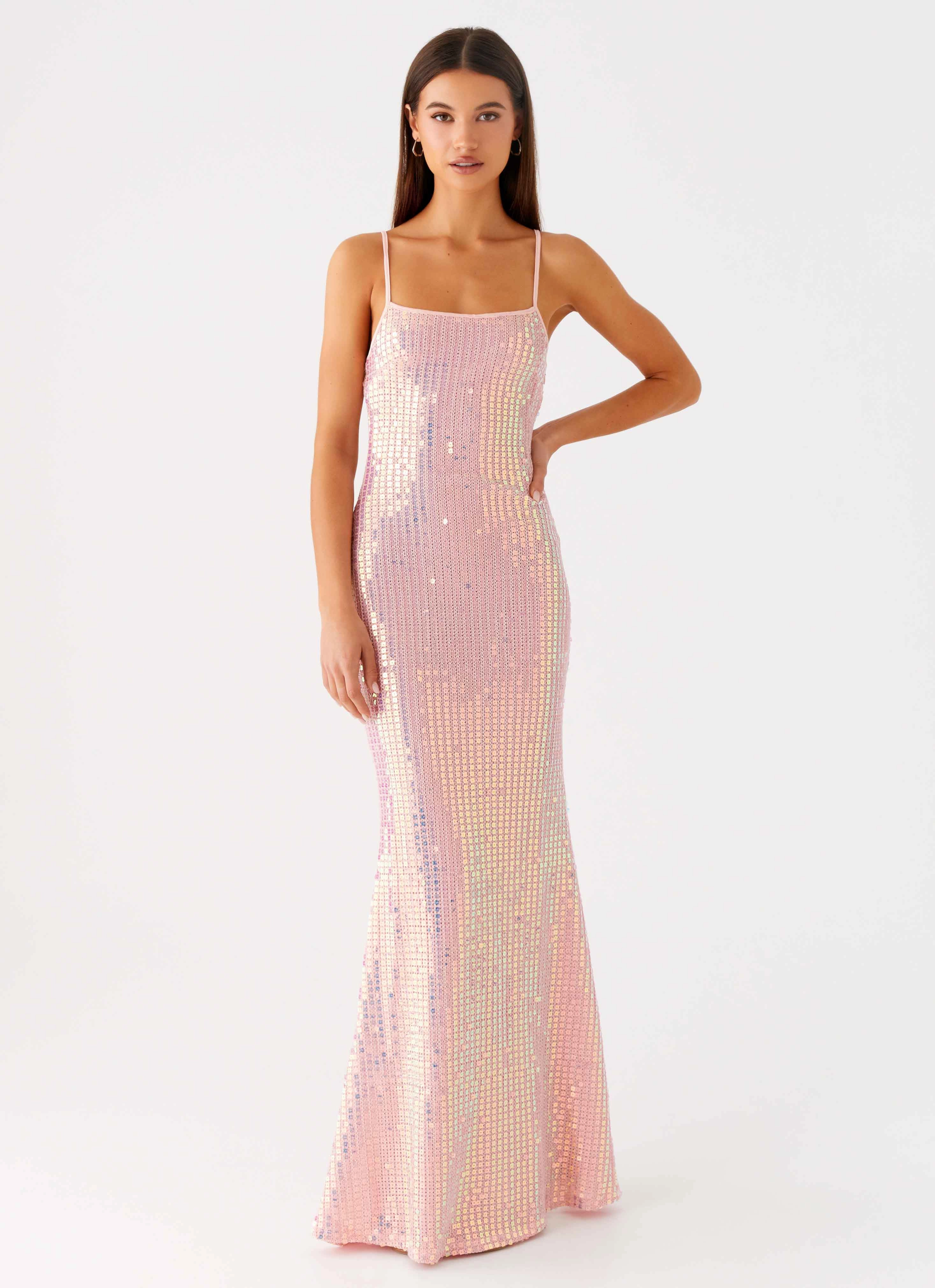 Attitude Knit Sequin Maxi Dress - Iridescent Pink City Mood Cafe Vibe