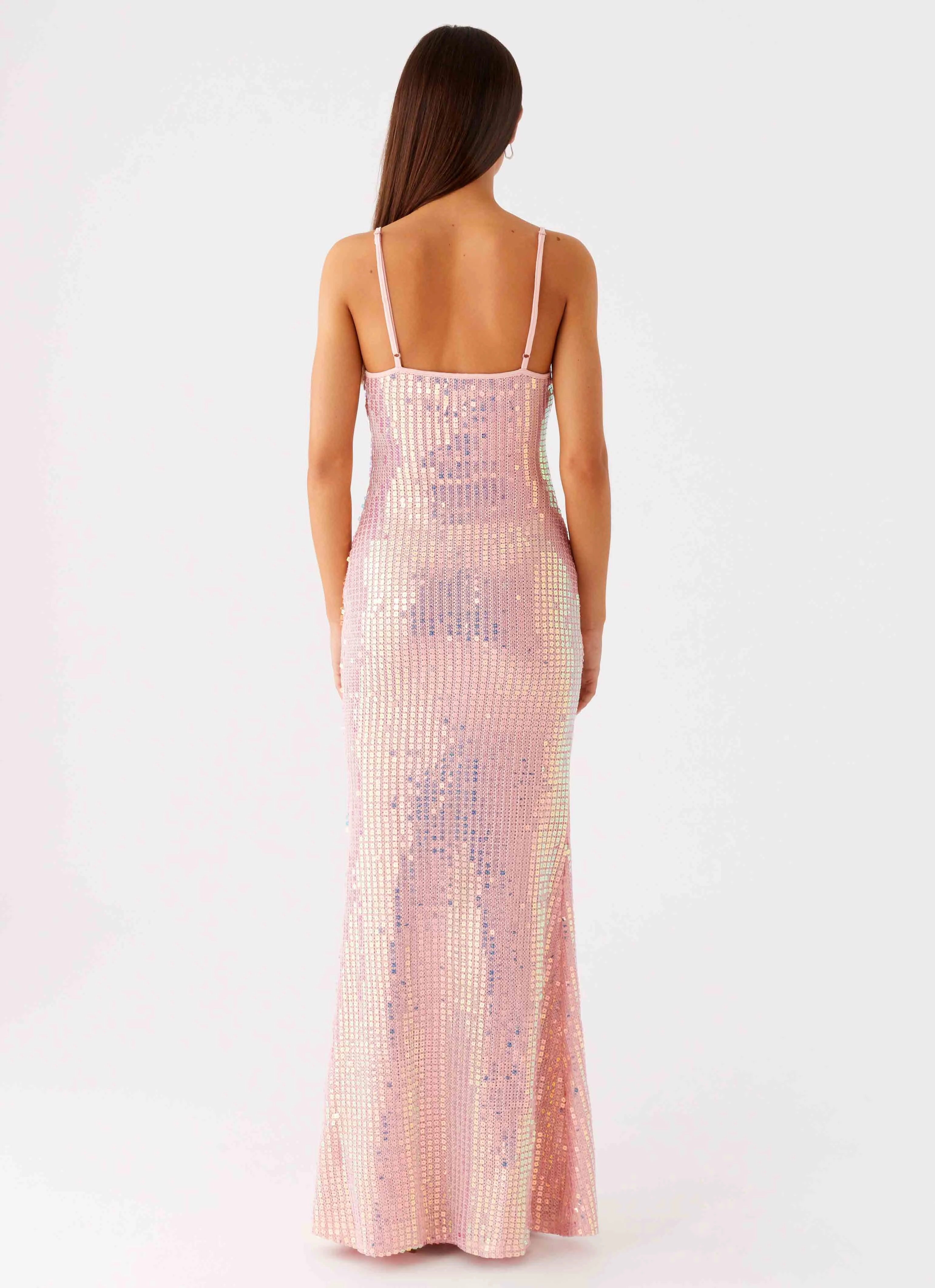 Timeless Line Calm Tone Attitude Knit Sequin Maxi Dress - Iridescent Pink