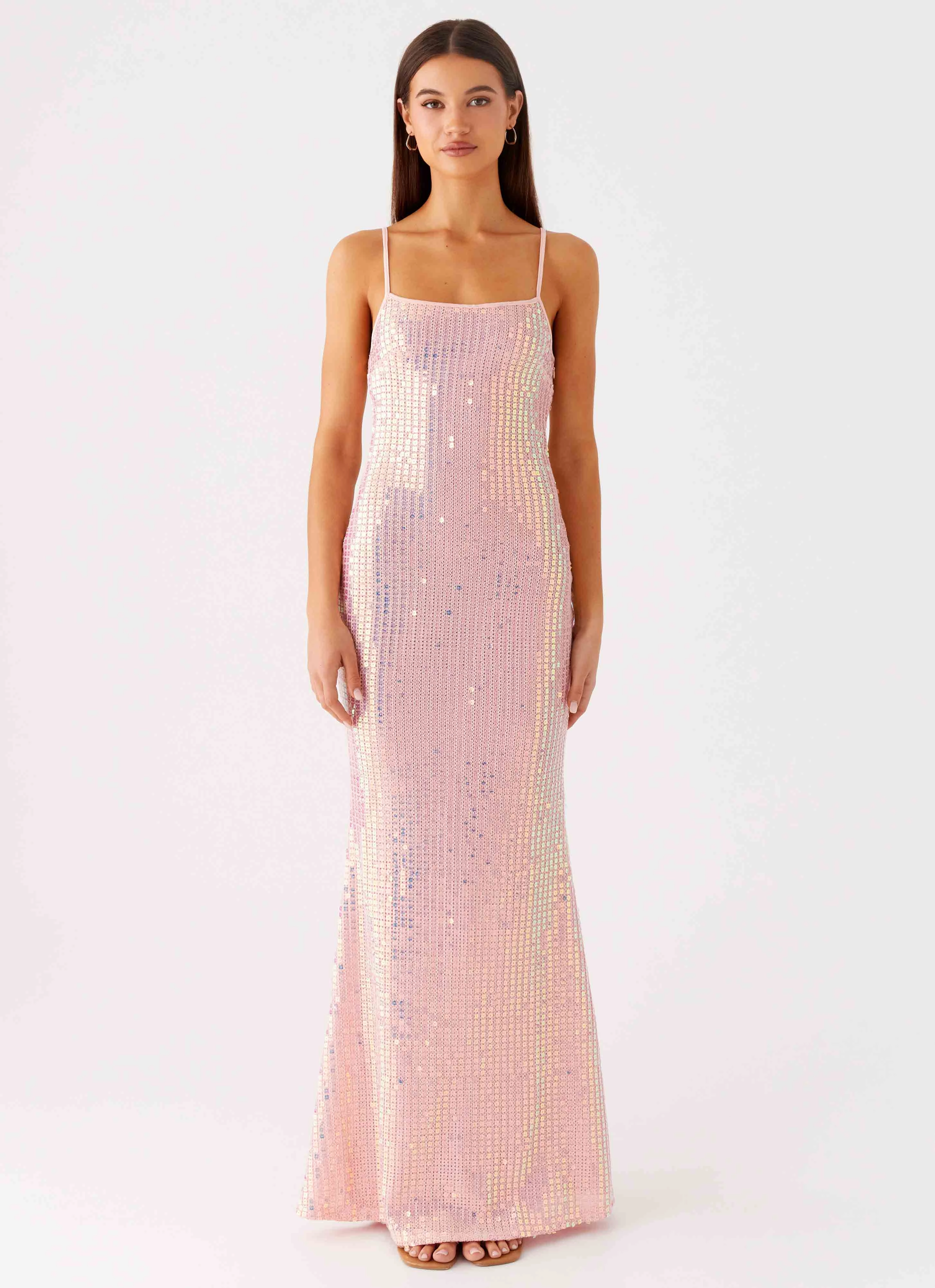 Flattering Comfort Wear Attitude Knit Sequin Maxi Dress - Iridescent Pink