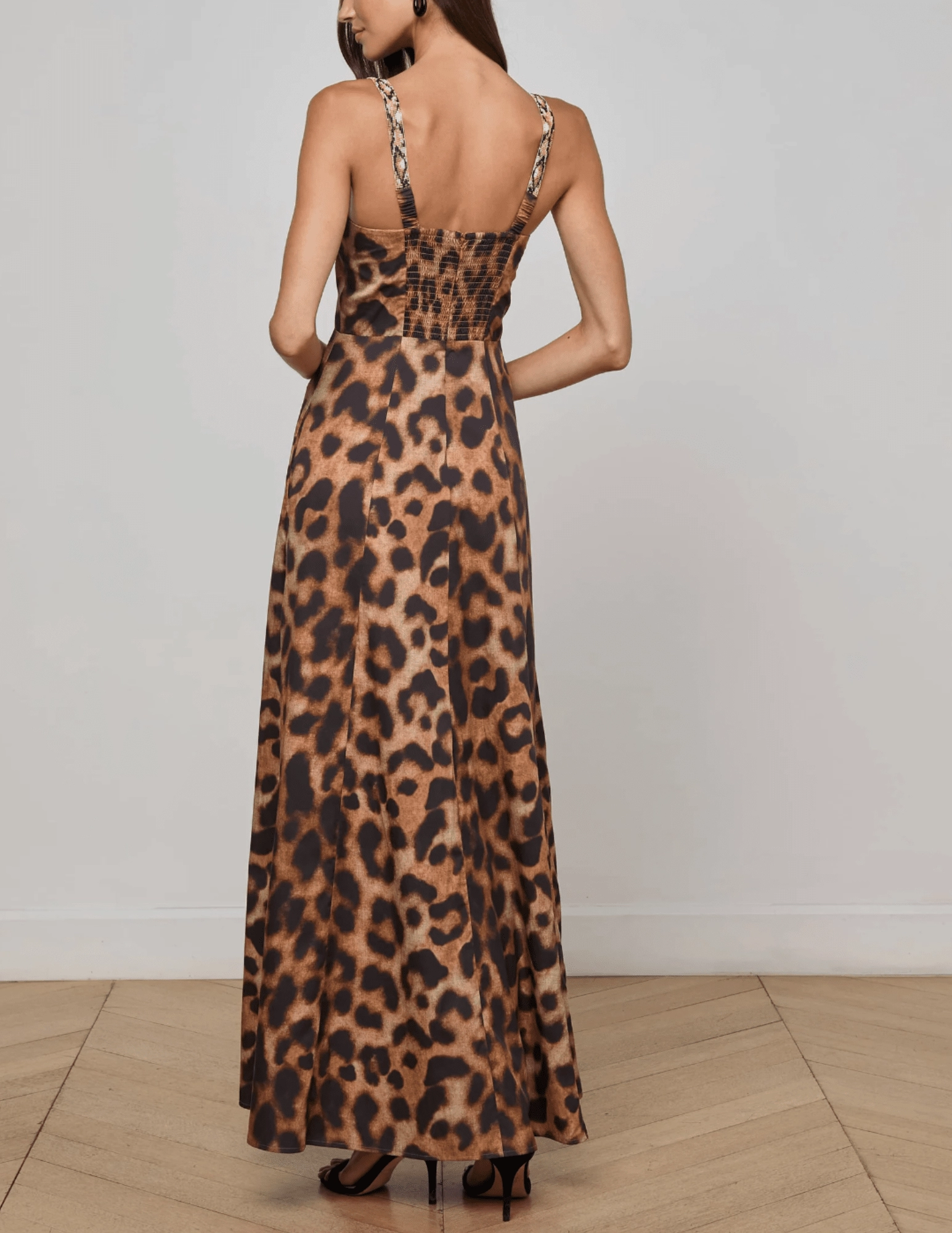 L??AGENCE Sutton Beaded Strap Maxi Dress in Leopard Print Printed-Fabric Hand-Wash