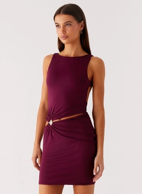 Velvet Wine Mini Dress - Boysenberry Refined Cut Everyday Piece