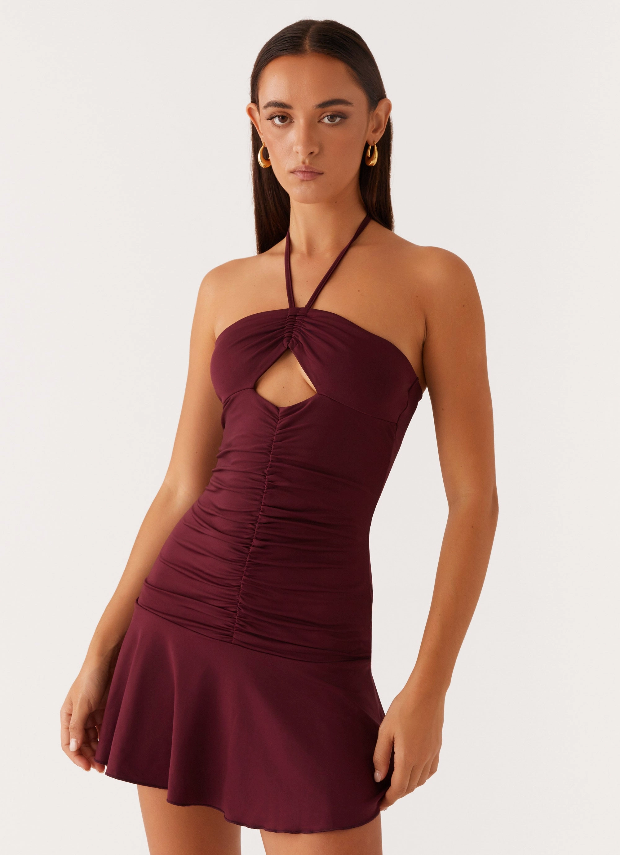 Travel Fashion Katrina Halterneck Mini Dress - Deep Maroon