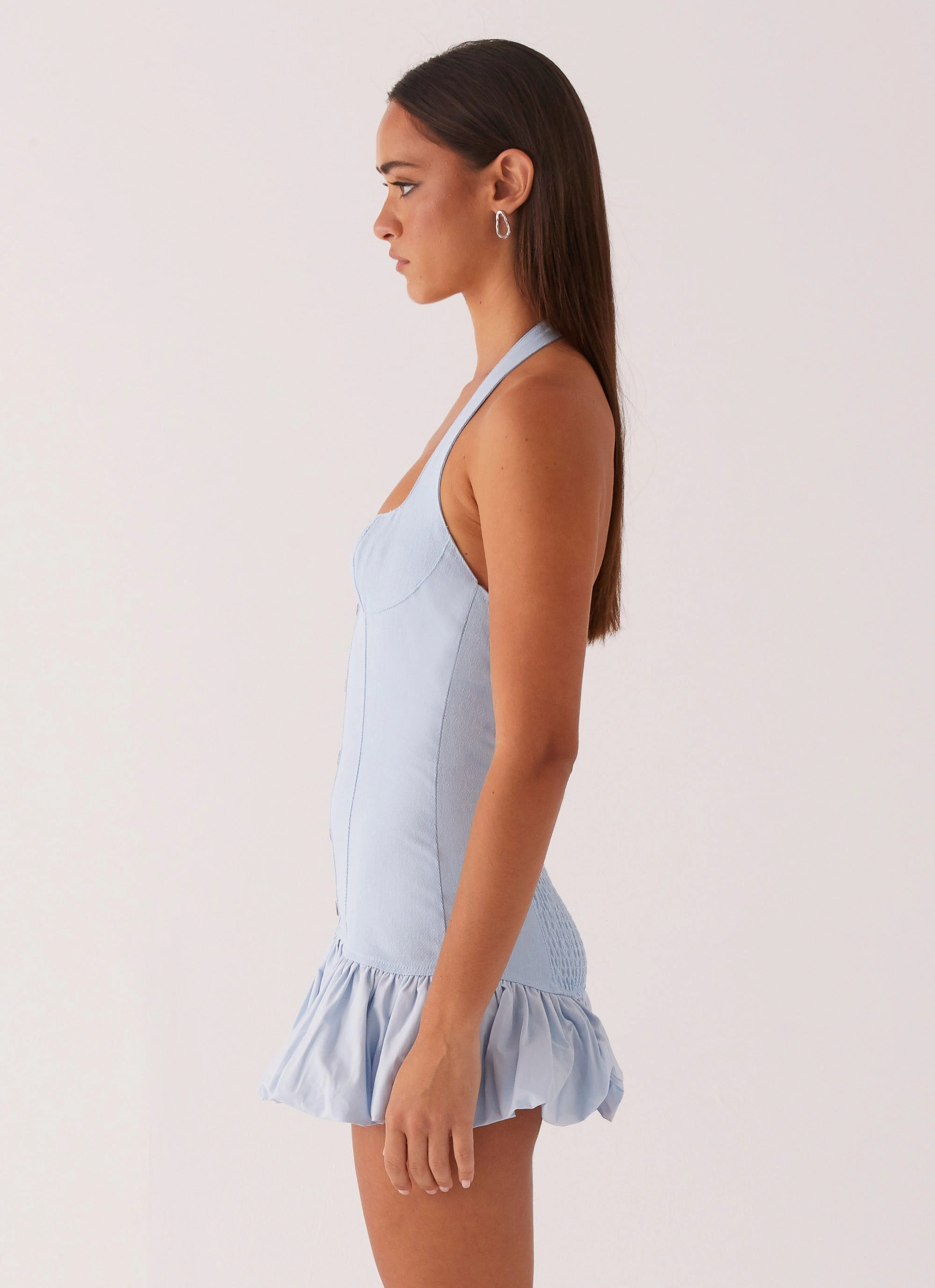Georgina Denim Mini Dress - Light Blue Flattering Fit Wear