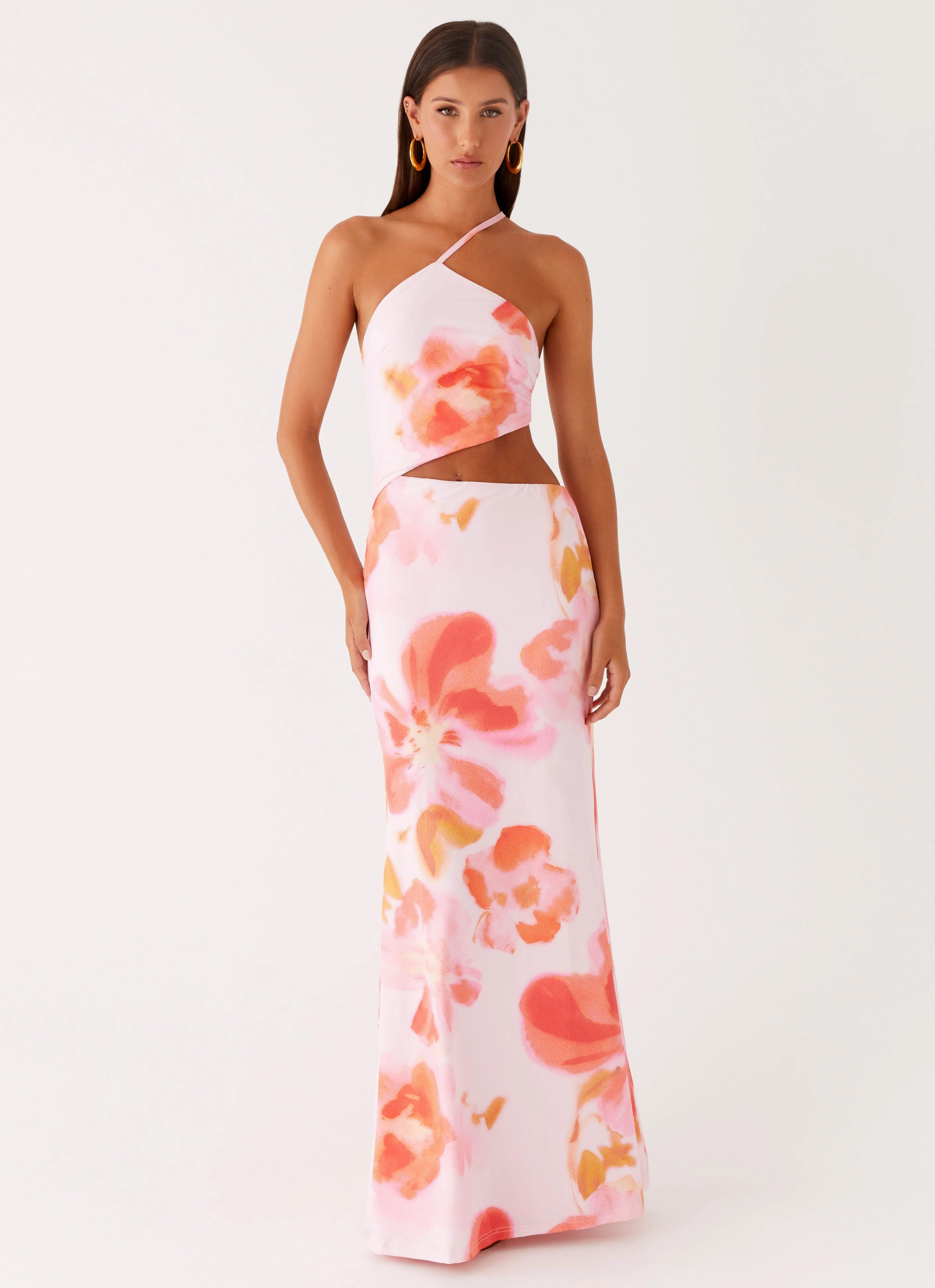 Flattering Lines Sleek and Simple Riano Cut Out Maxi Dress - Blushing Blossom