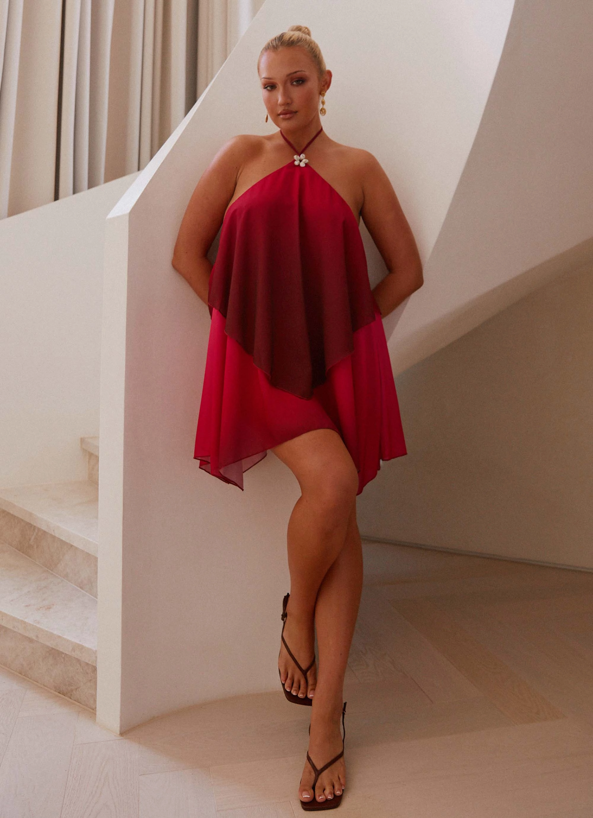 Fresh Palette Pleated design Twin Flame Mini Dress - Fuchsia Gradient