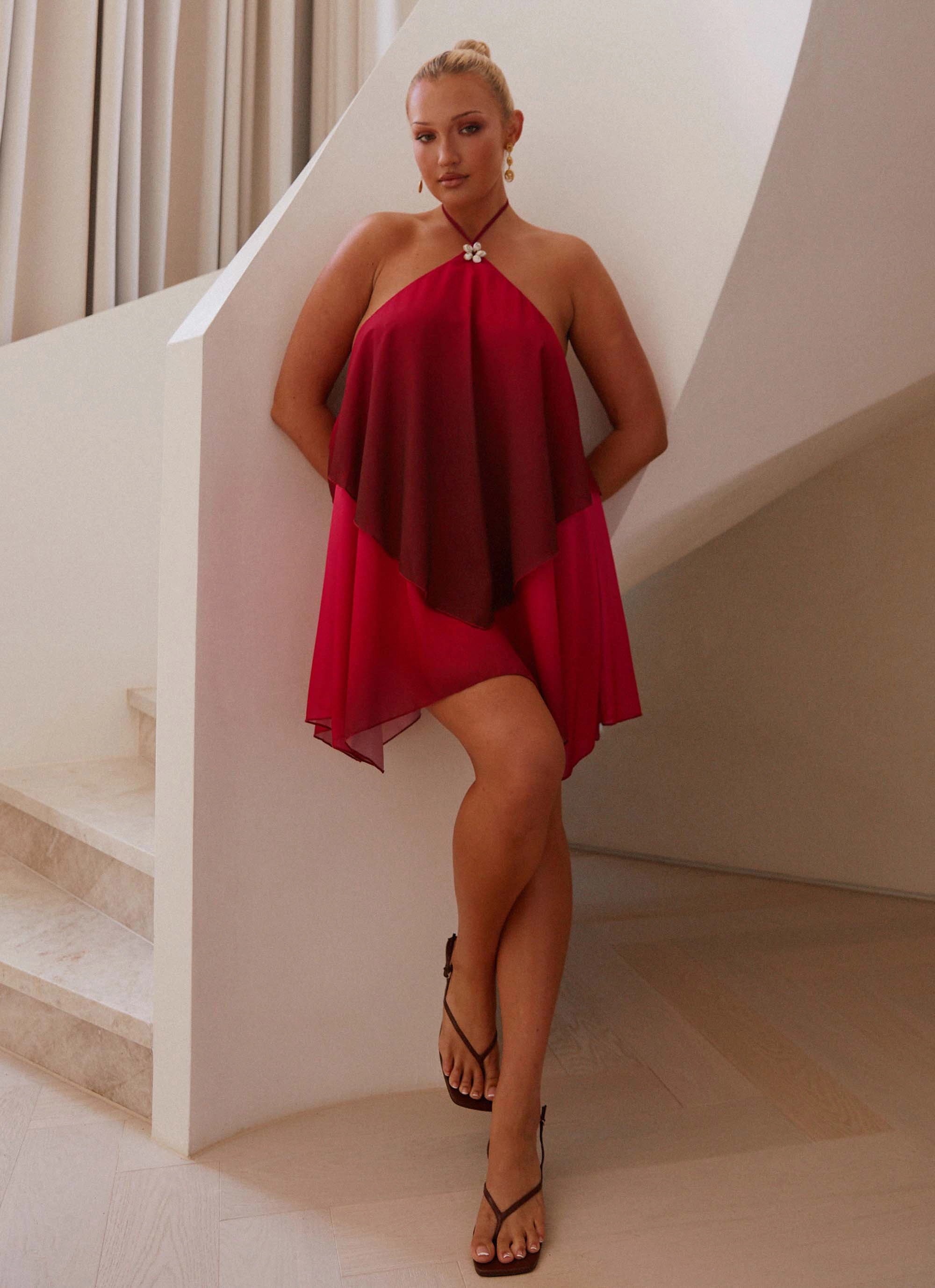 Twin Flame Mini Dress - Fuchsia Gradient Comfort Layer Wear Rhinestone-Detail