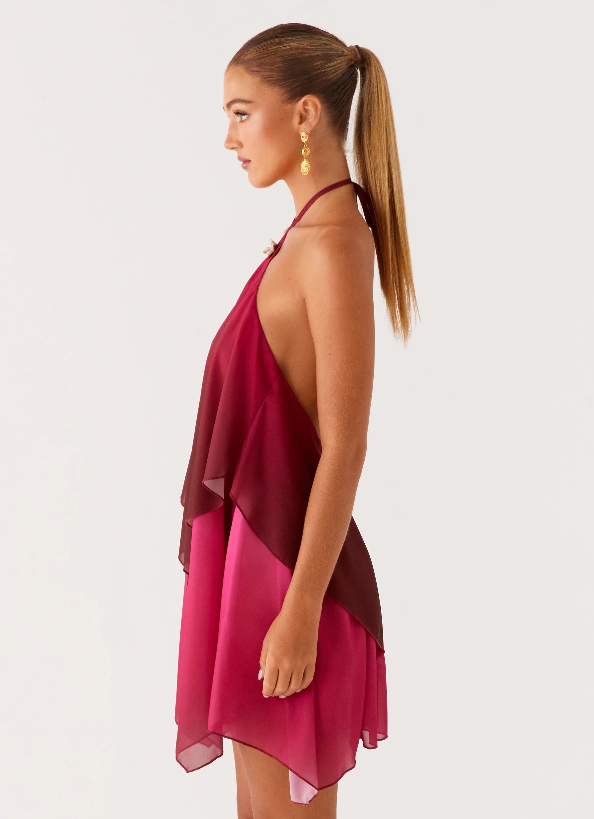 Color-Blocked Twin Flame Mini Dress - Fuchsia Gradient