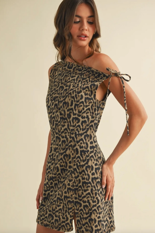 Leopard Denim Mini Dress Comfortable and Chic Sleek and Sleek