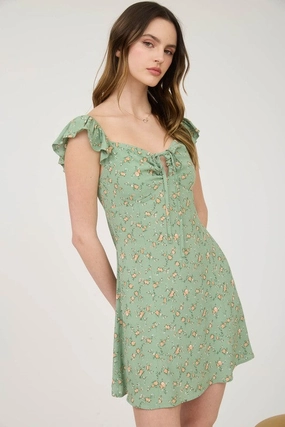 Flattering Shape Tina Floral Front Cut-out With Tie Mini Dress