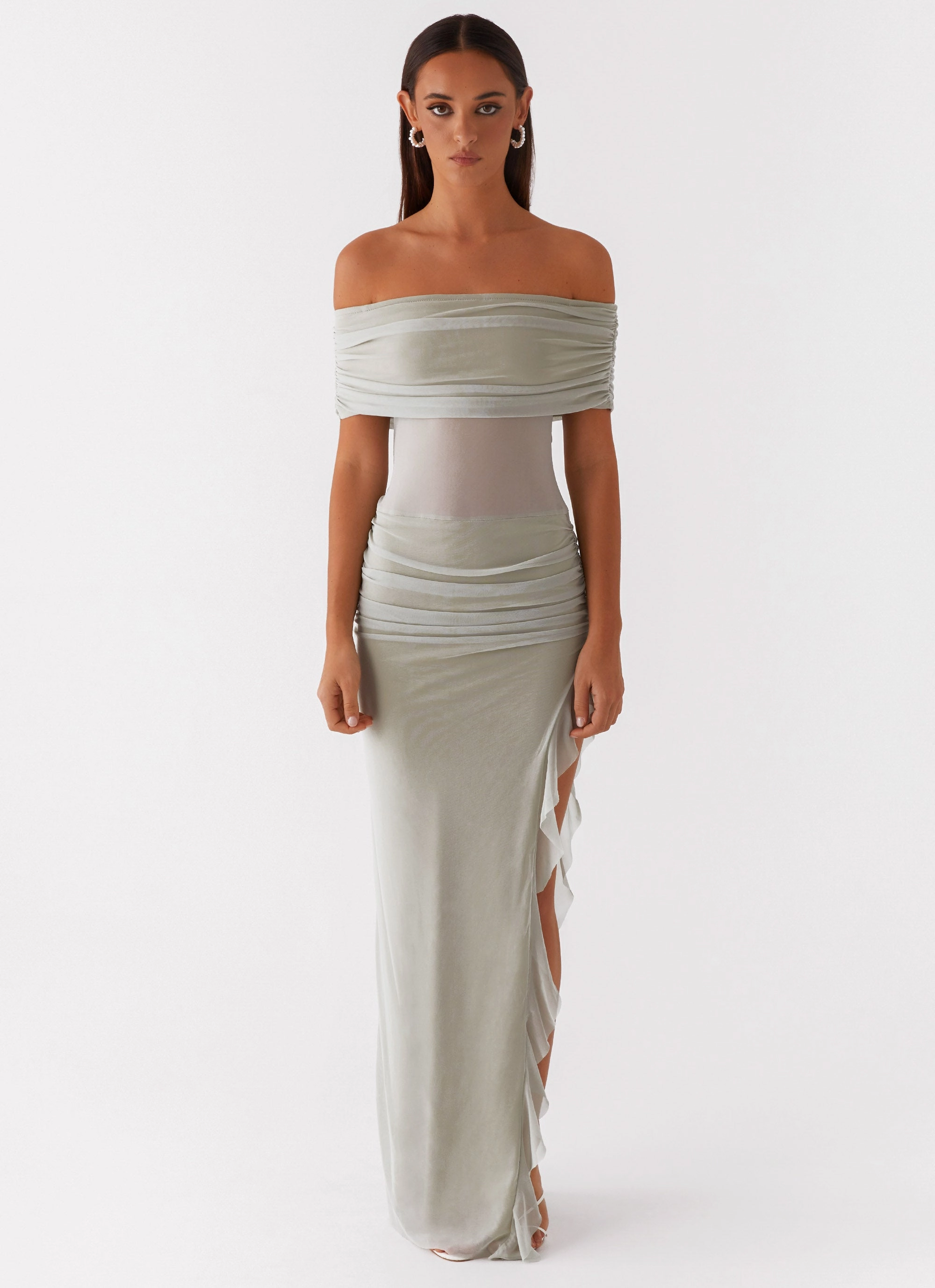 Nelly Off Shoulder Maxi Dress - Pistachio Sleek Design