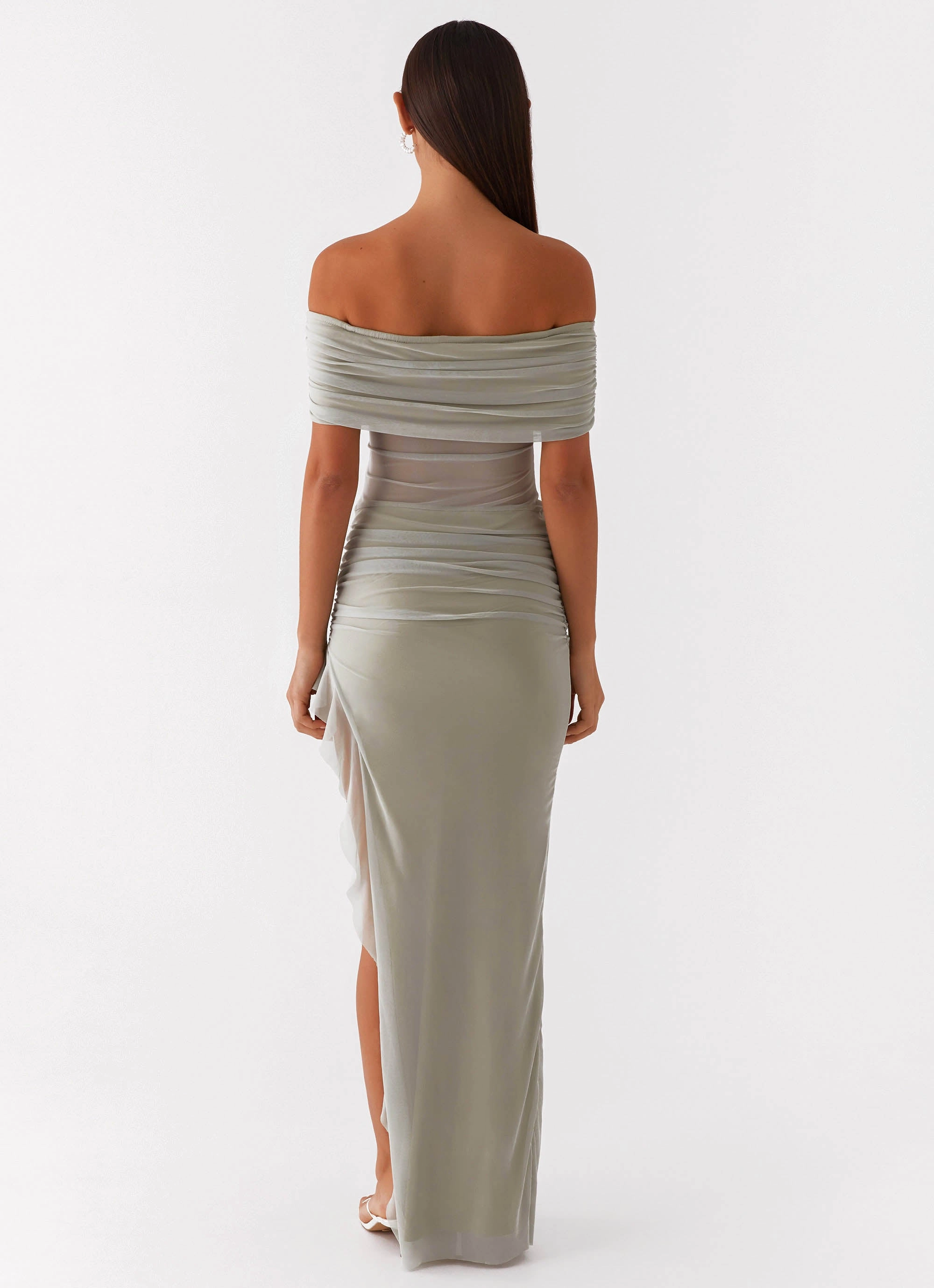Nelly Off Shoulder Maxi Dress - Pistachio Natural Wrap Relax Appeal