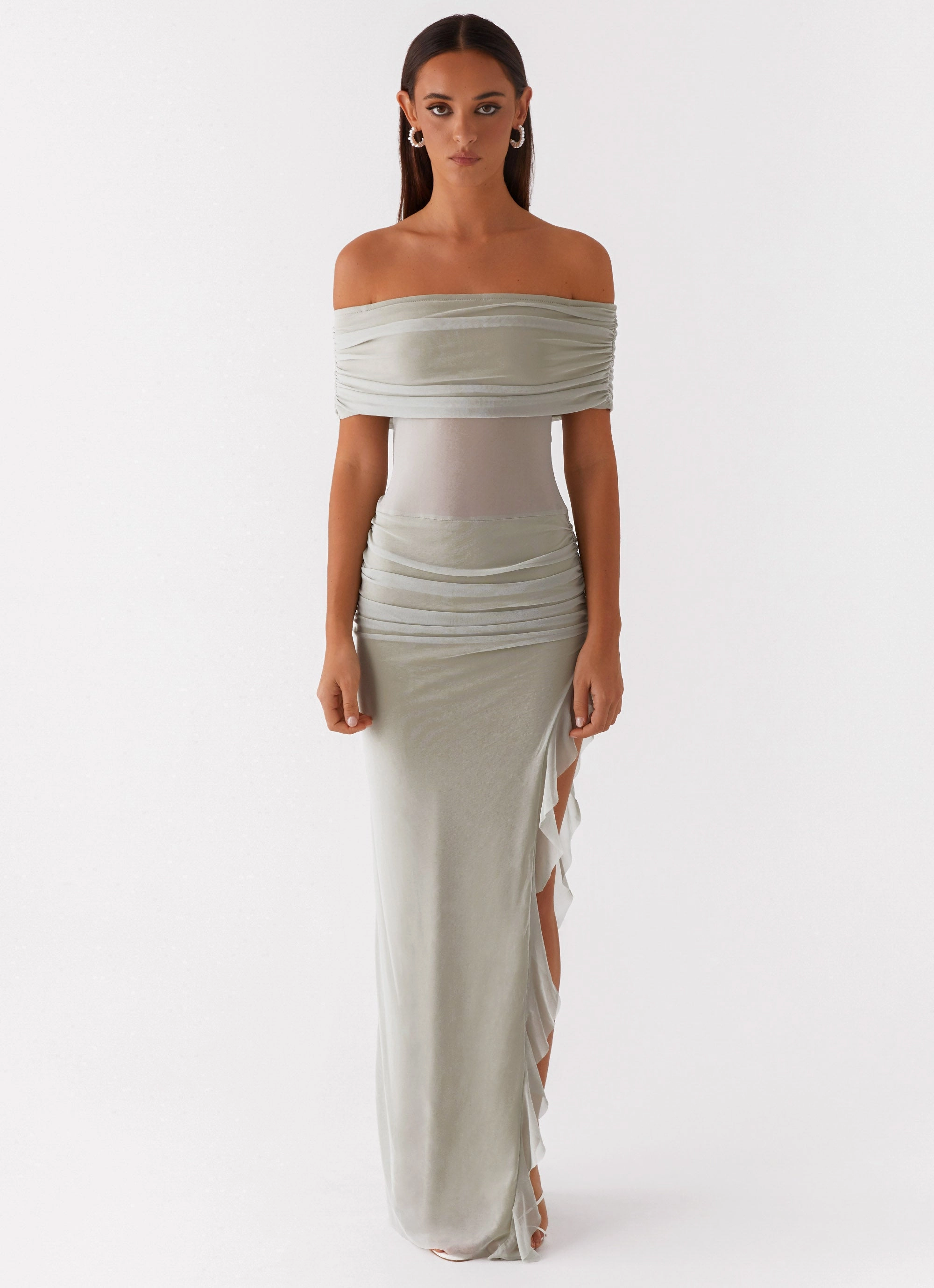 Street Elegance Bold Style Nelly Off Shoulder Maxi Dress - Pistachio