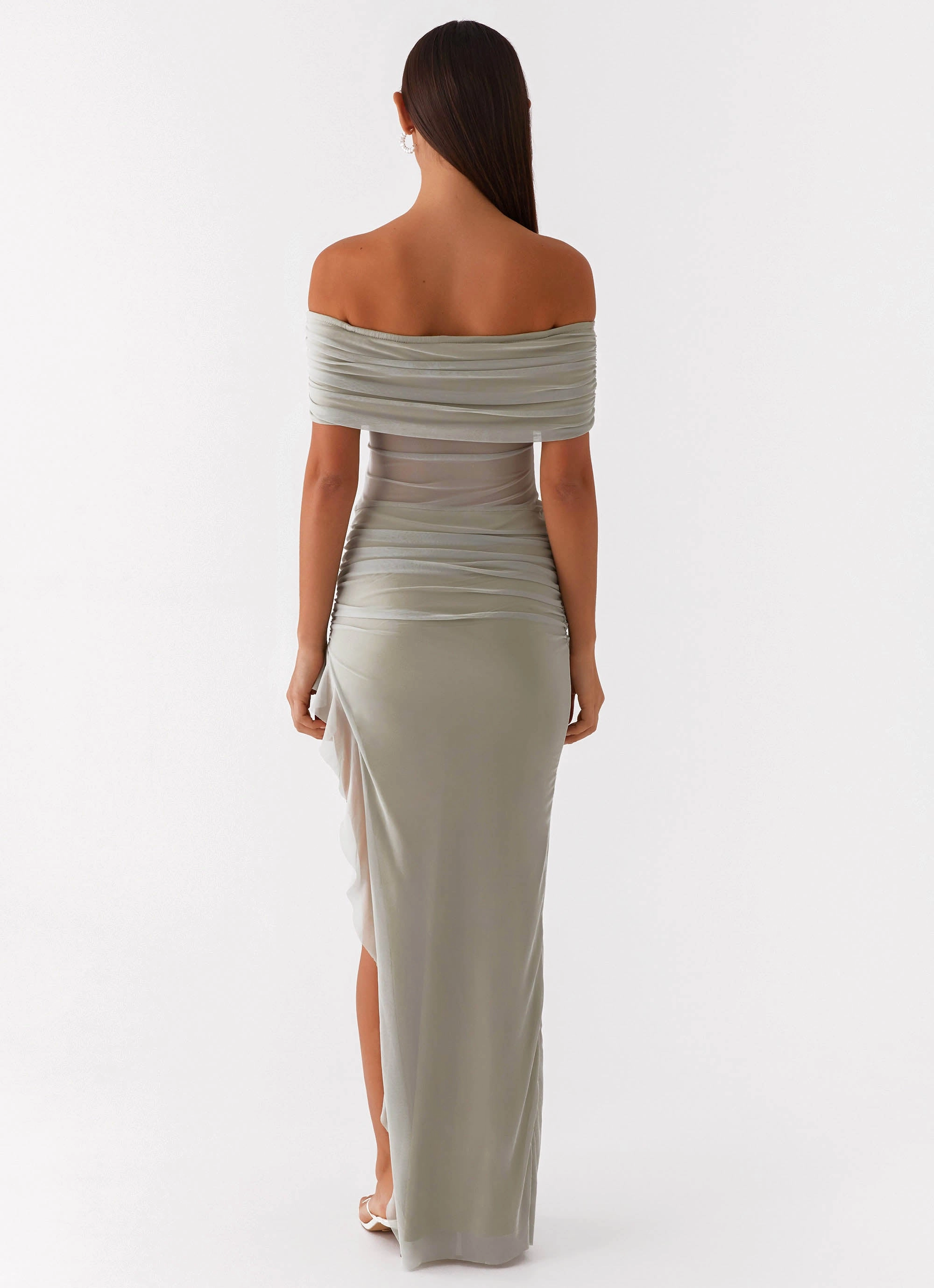 Minimalist Design Versatile Edge Nelly Off Shoulder Maxi Dress - Pistachio