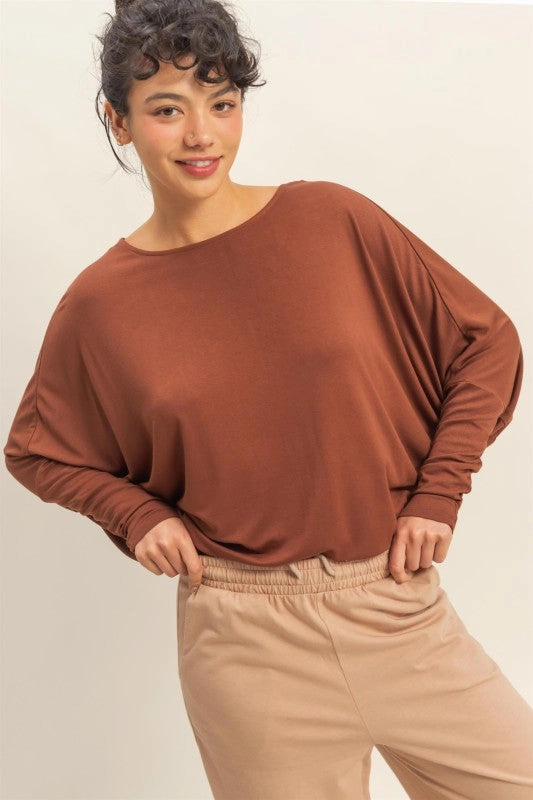 Textured Weave Anna Dolman Long Sleeve Top