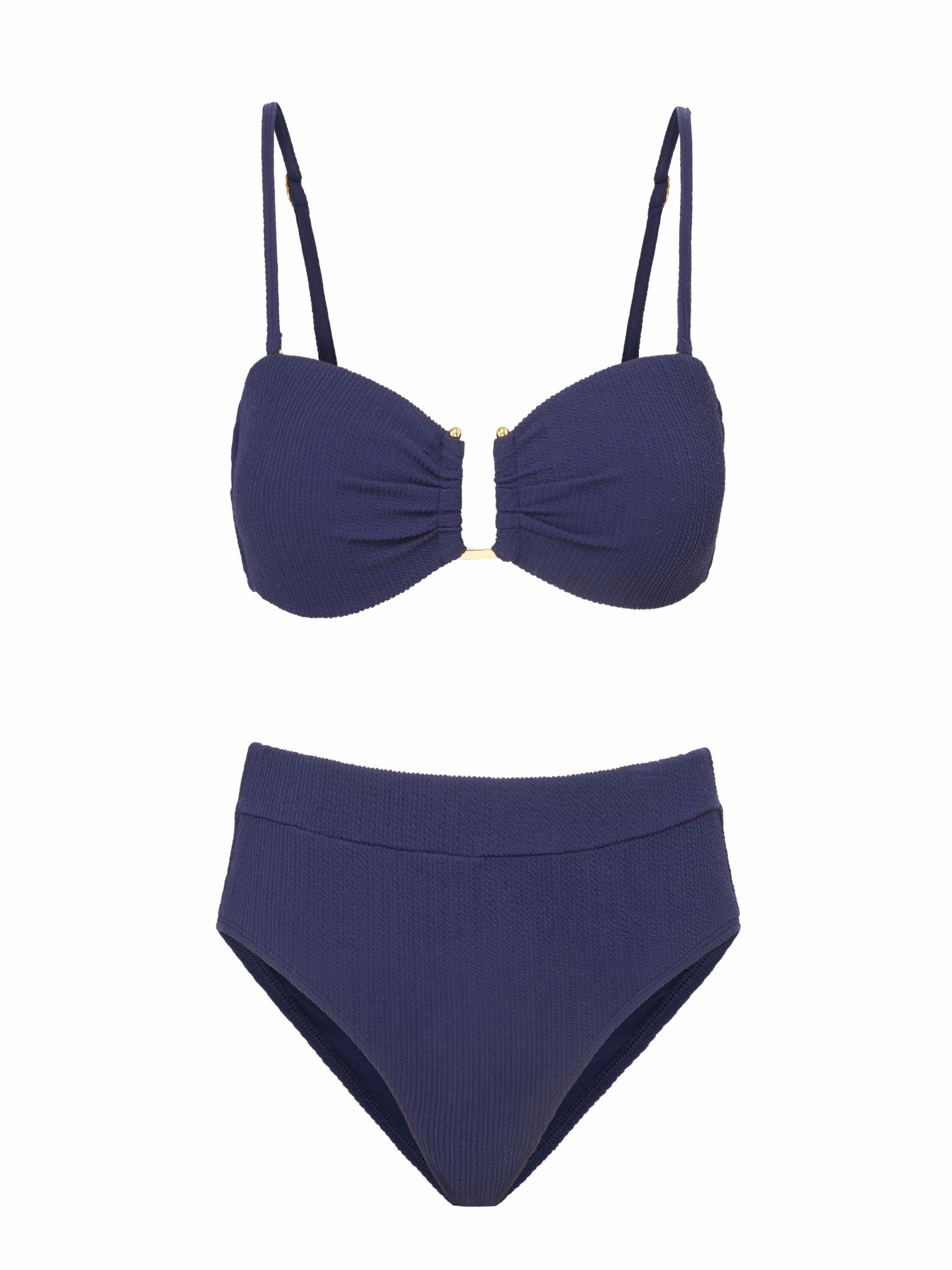 Resort Relaxation Summer-essentials Gina Top   Hi Waist Hi Leg Bottom in Navy Texture