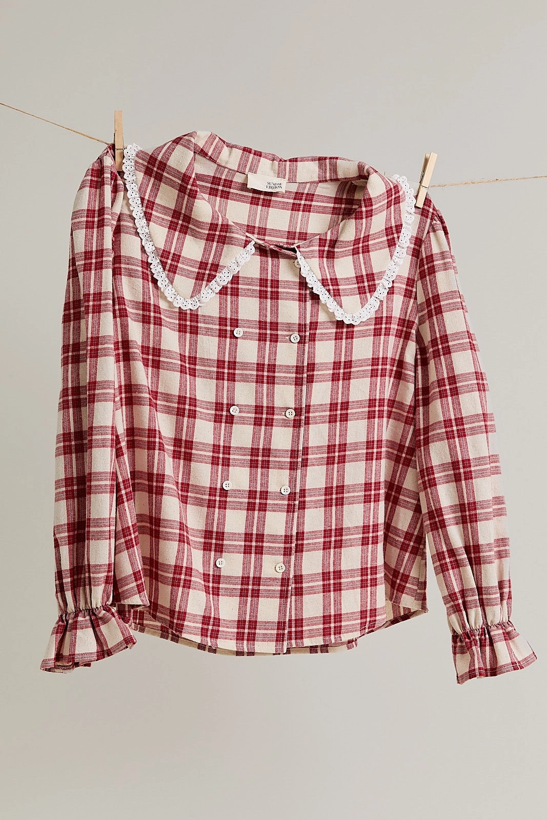Peter Pan Collar Plaid Top Stretch Fit Buttery Soft Feel