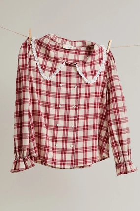 Peter Pan Collar Plaid Top HighNeckline
