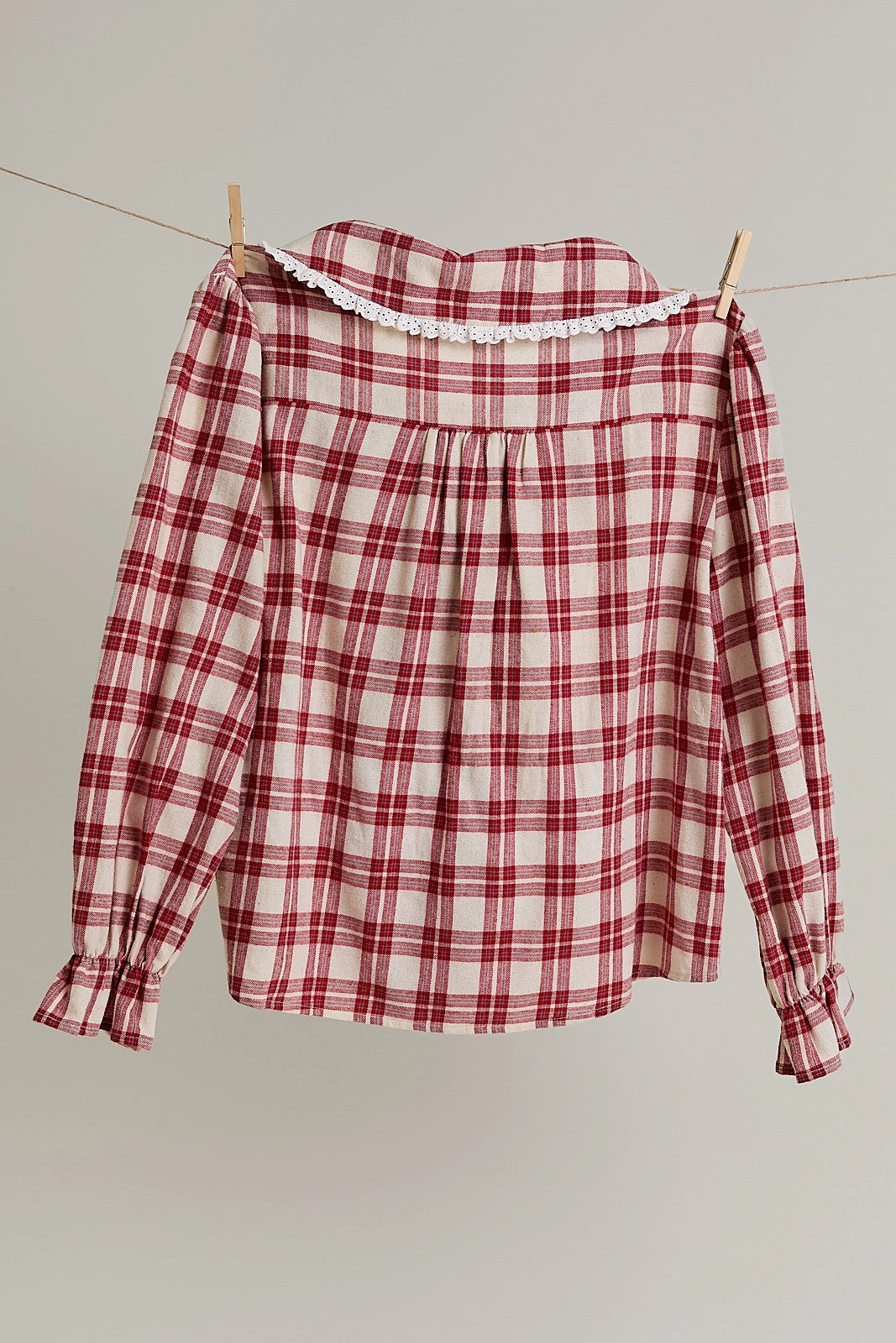 Reflective Trim Details Circular Knit Technology Peter Pan Collar Plaid Top