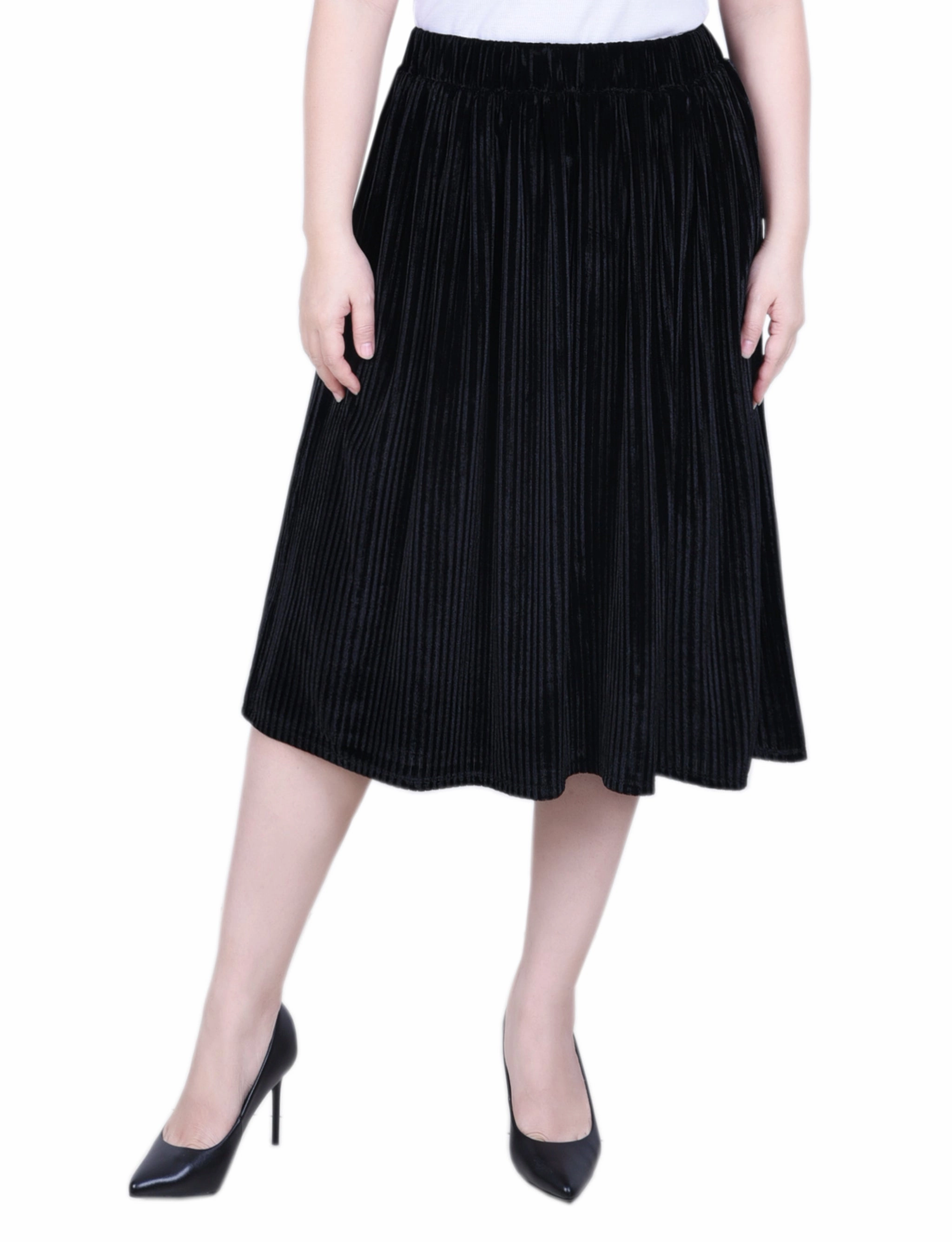 Material Innovation Petite Knee Length Velvet Skirt