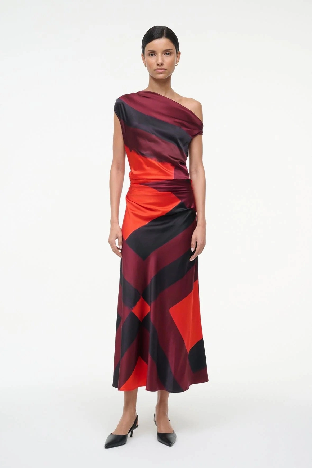 Fitted waist Phare Silk Dress in Ruby Prism