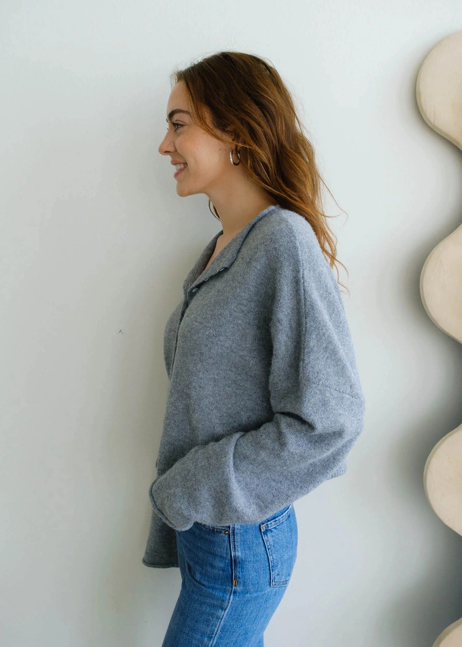 Piper Cardigan - Heather Grey Taped Neckline