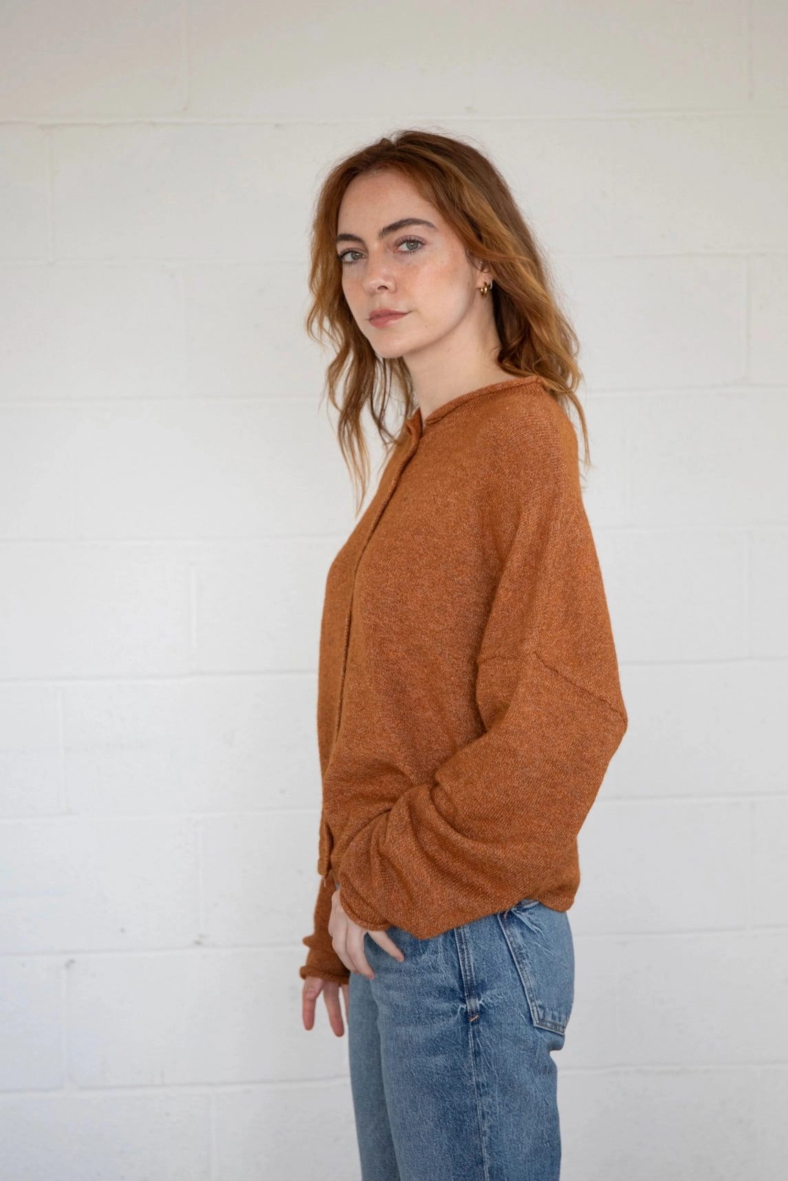 WrinkleFree Structure Piper Cardigan - Rust