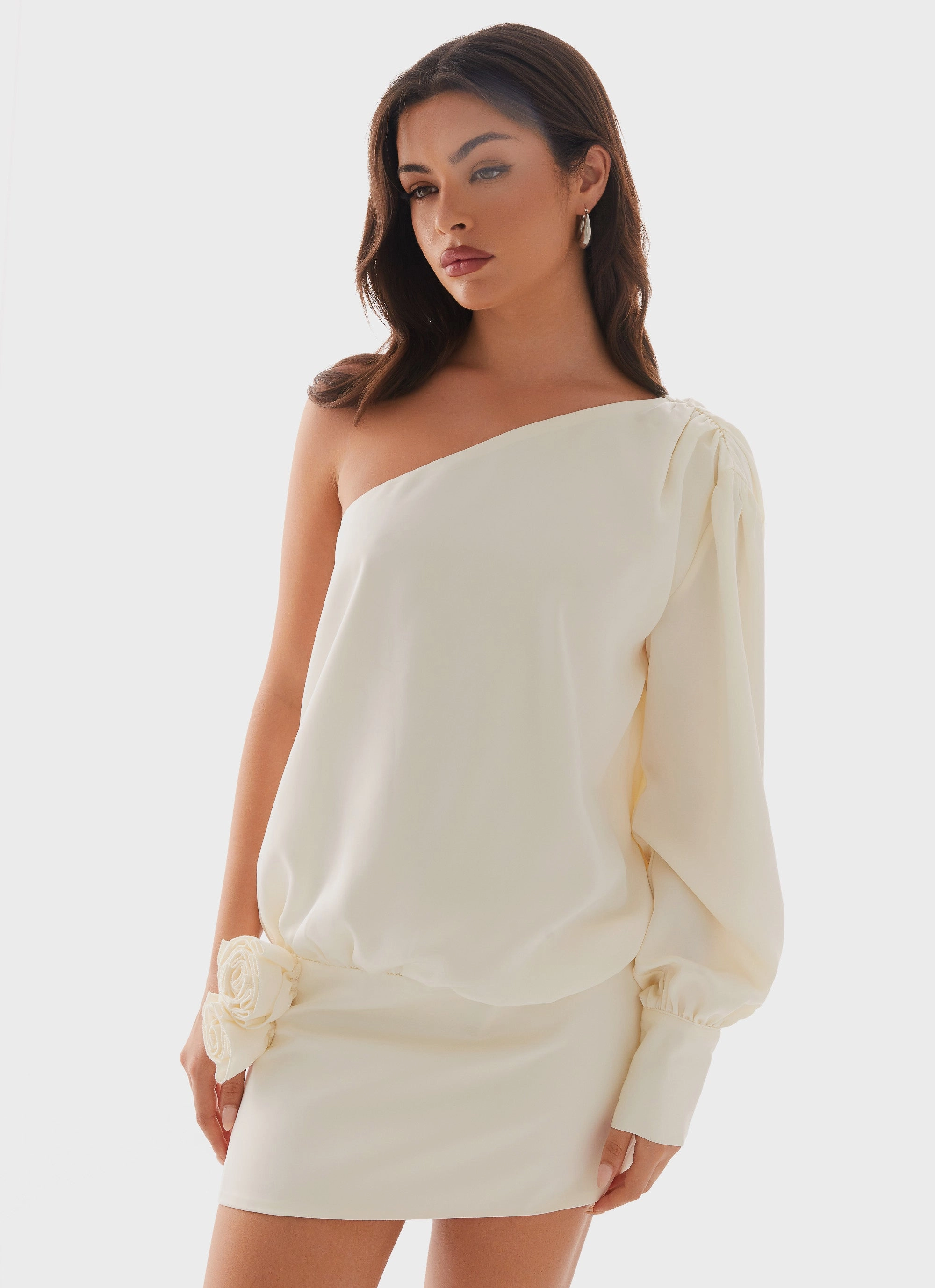 Peace View Cool Layers Pippie One Shoulder Mini Dress - Ivory