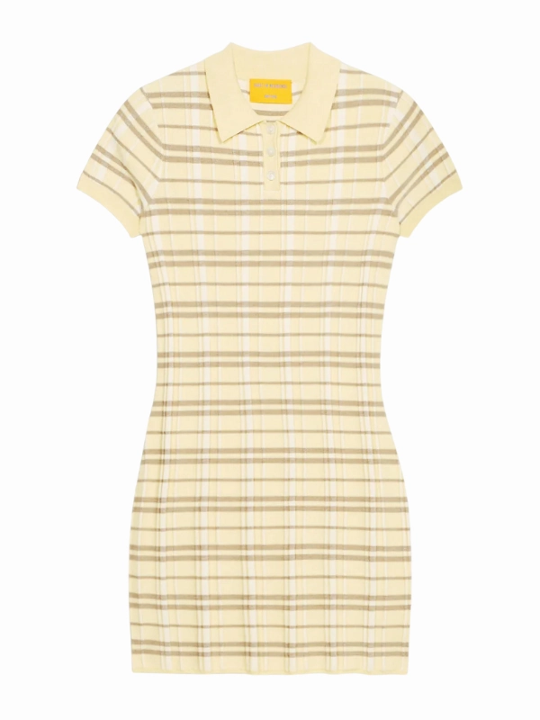 Texture Edge Movement Ready Plaid Polo Dress in Butter Combo