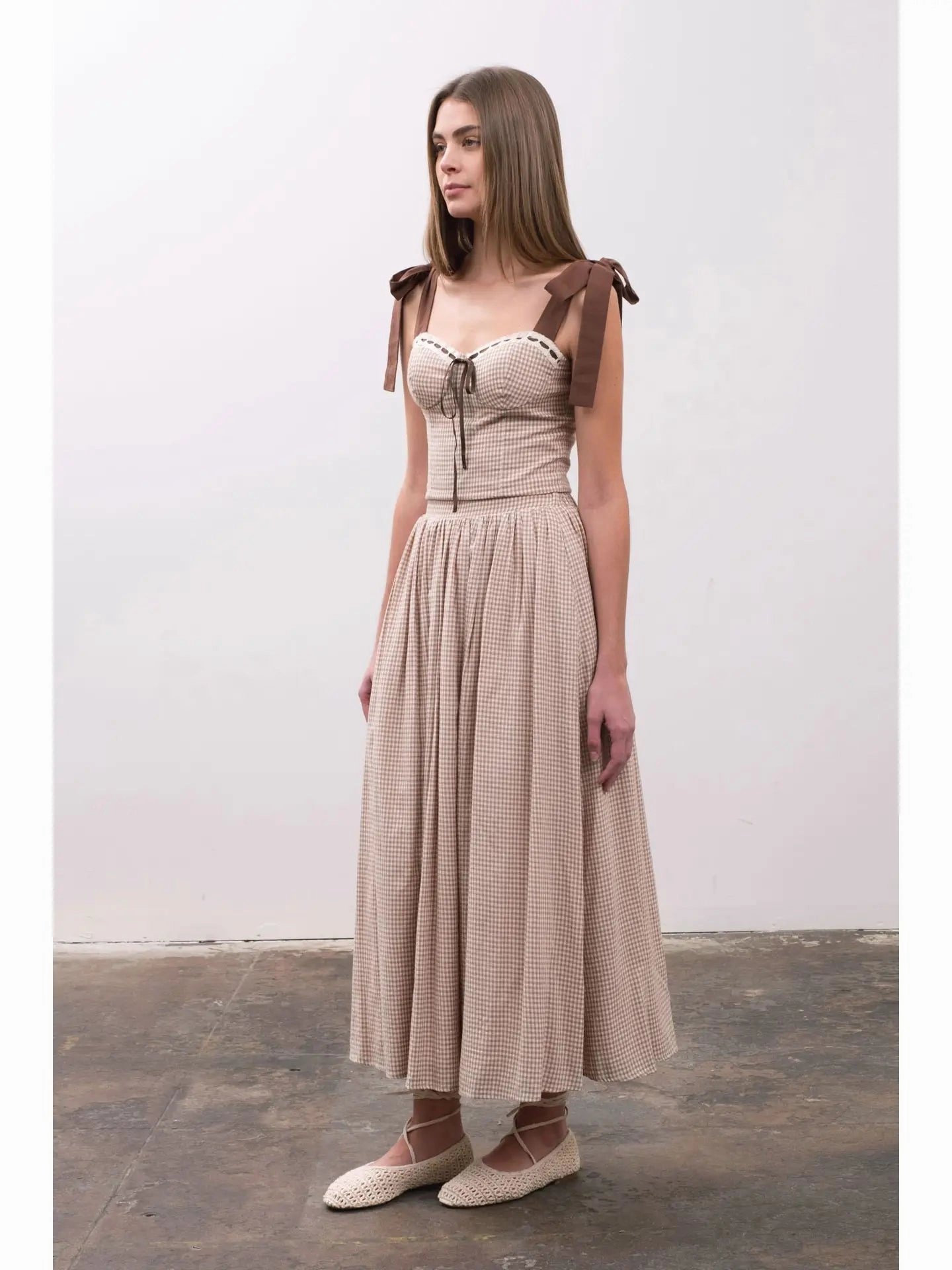 Reinforced Elbow Patches Cool Fabric Plaid Tie Shoulder Crop Top