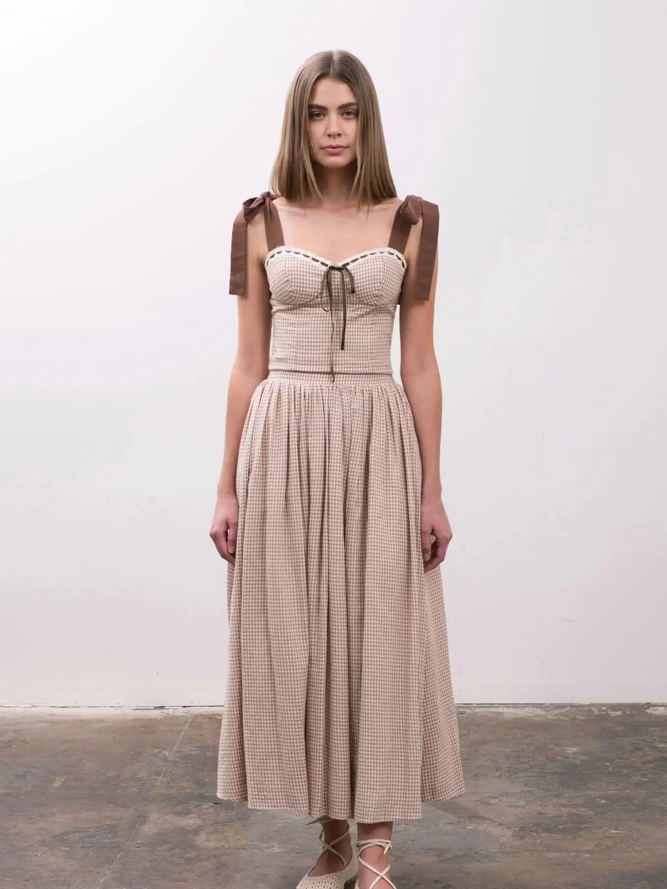 ZipperedPockets WrinkleFree Fabric Plaid Tie Shoulder Crop Top