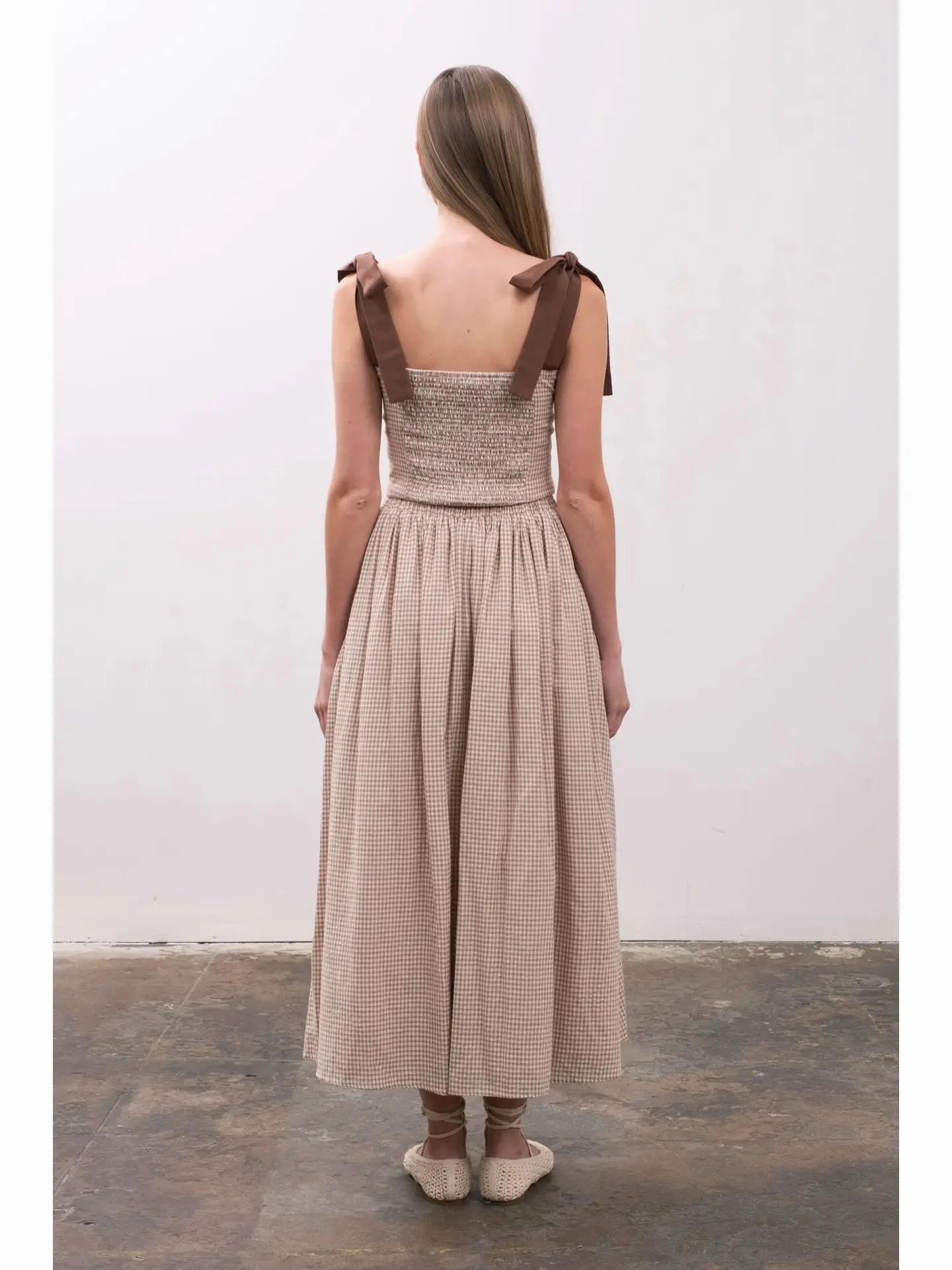 Hypoallergenic Fiber Plaid Tie Shoulder Crop Top