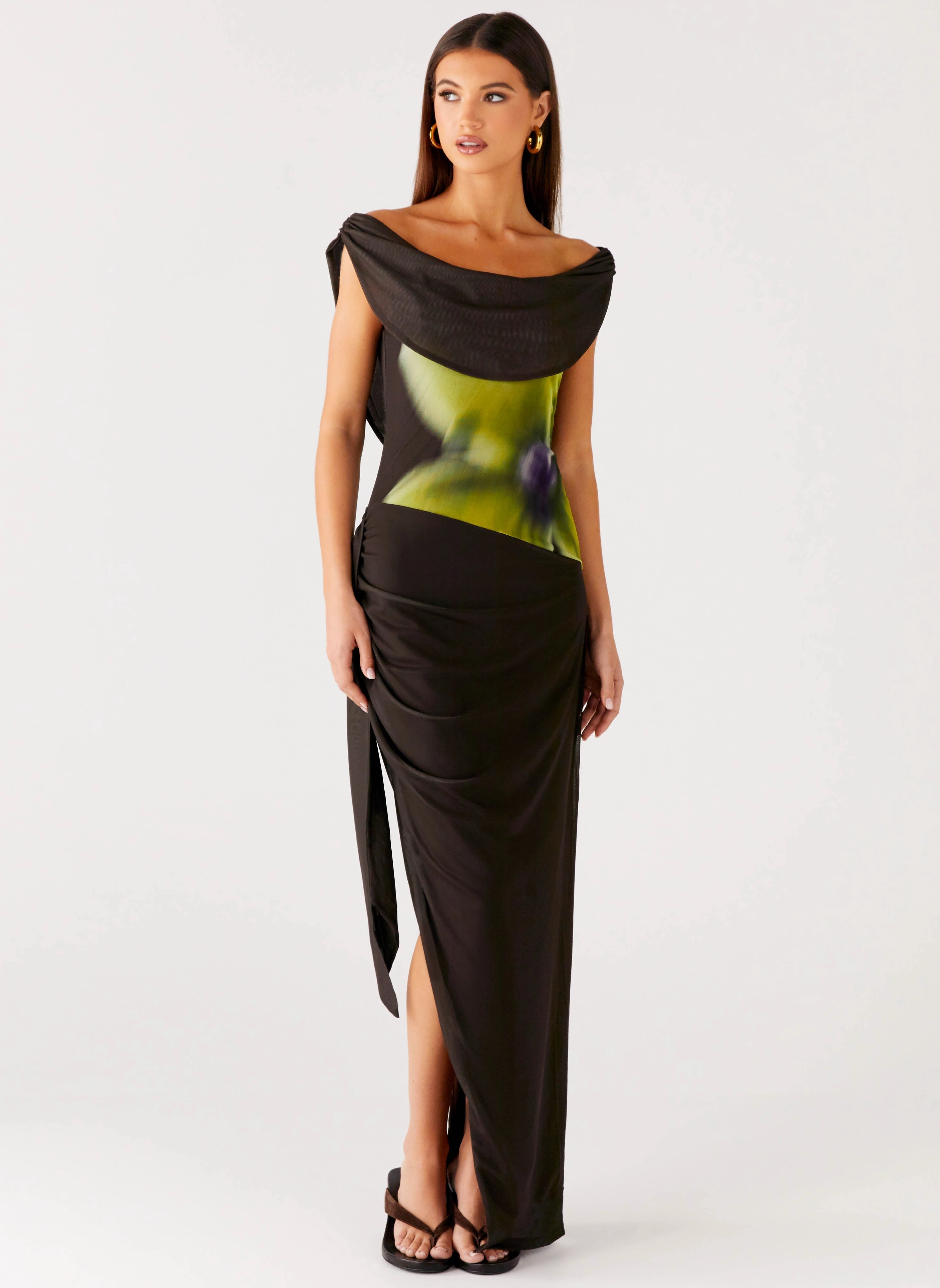 Quick Drying Minimal Details Good Fortune Maxi Dress - Lime Flower