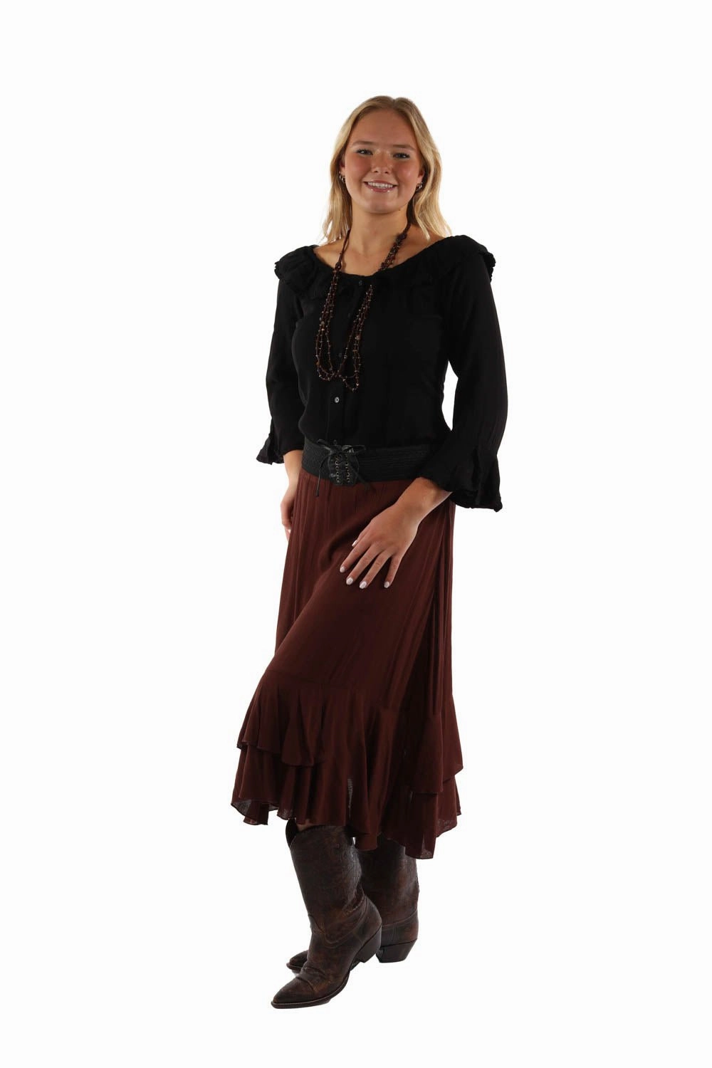 Timeless Touch Scully Womens Crochet Band Chocolate 100% Rayon Skirt