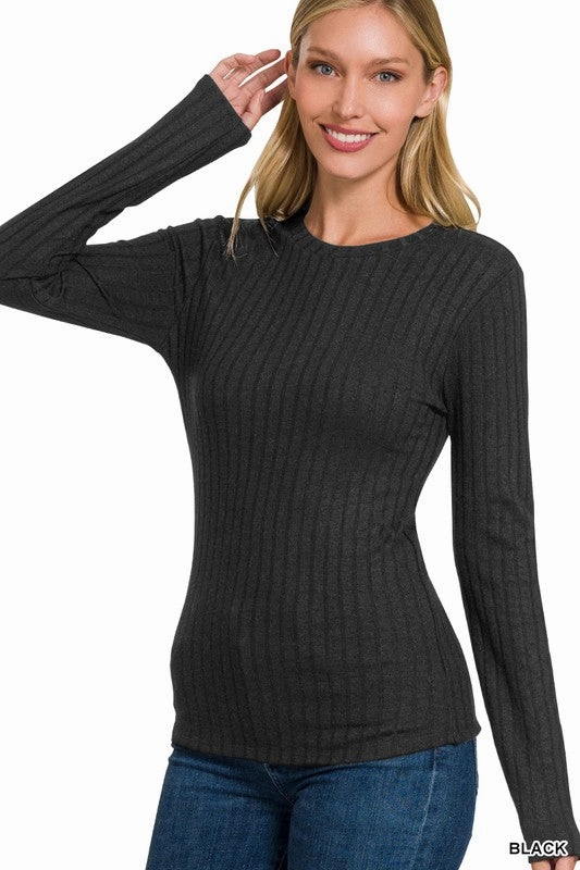 Rhonda Ribbed Long Sleeve Round Neck Top MultiFunctionalDesign