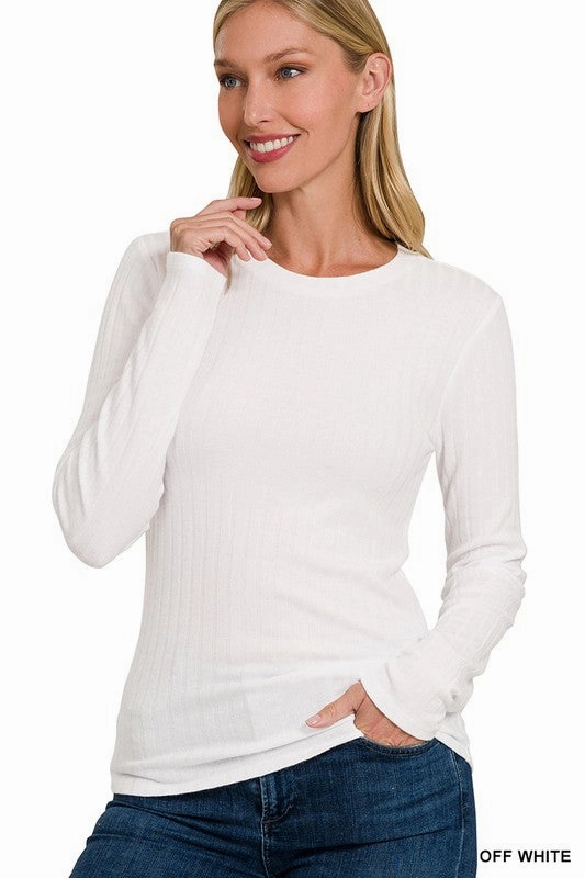 Minimal Cool Rhonda Ribbed Long Sleeve Round Neck Top
