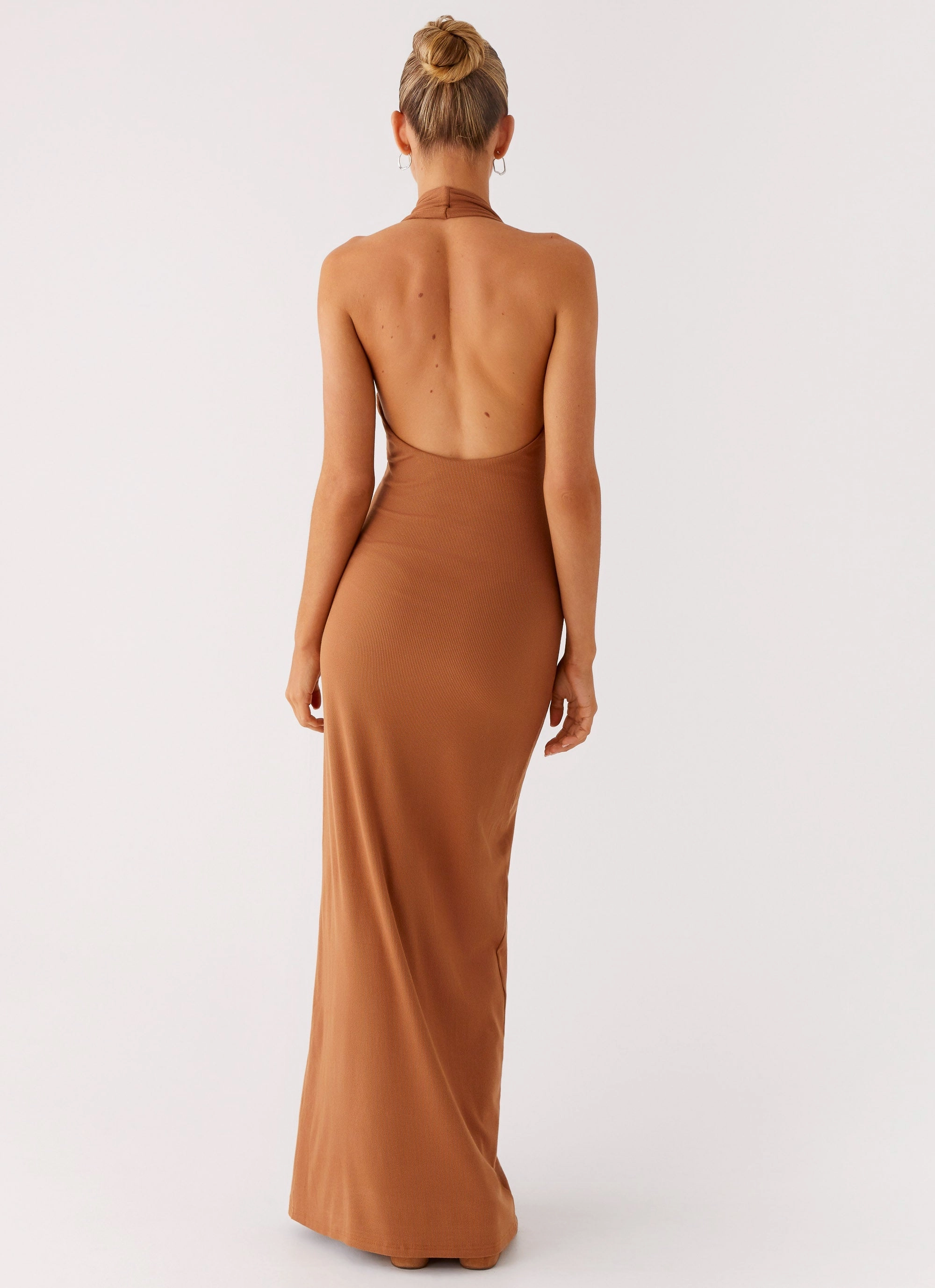 Glossy Detail Plunge For You Maxi Dress - Tan