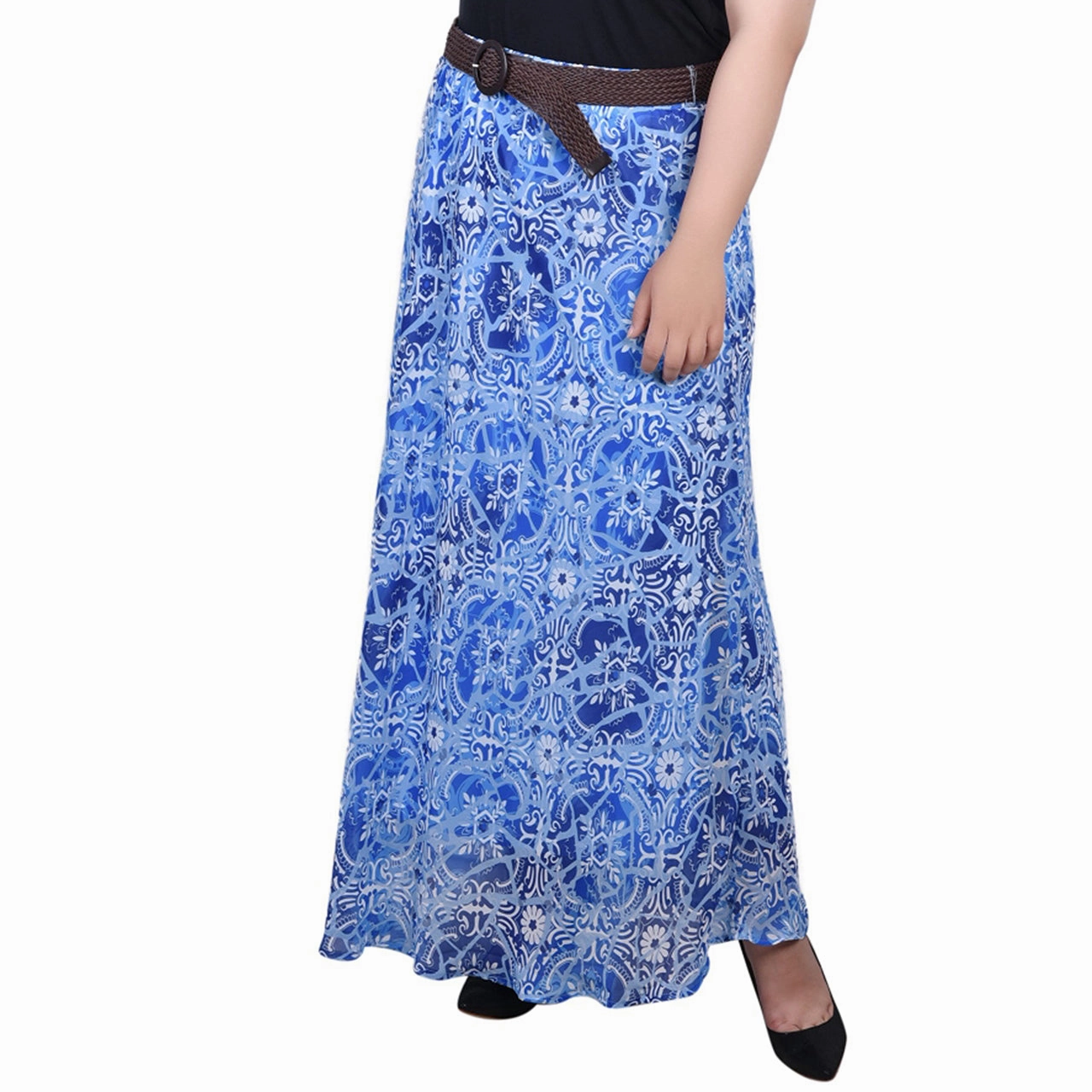 Matte Finish Neat Look Plus Size Chiffon Maxi Skirt