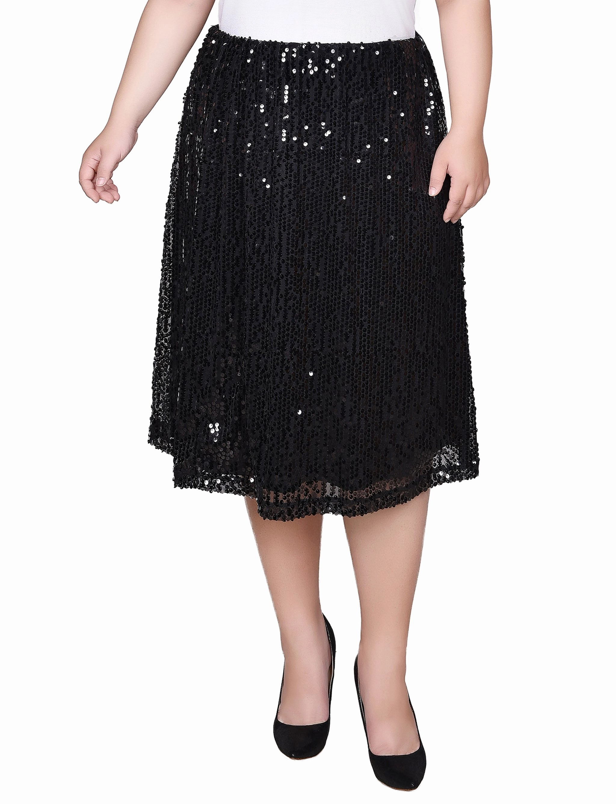 Transitional Wear Plus Size Knee Length Sequined Skirt