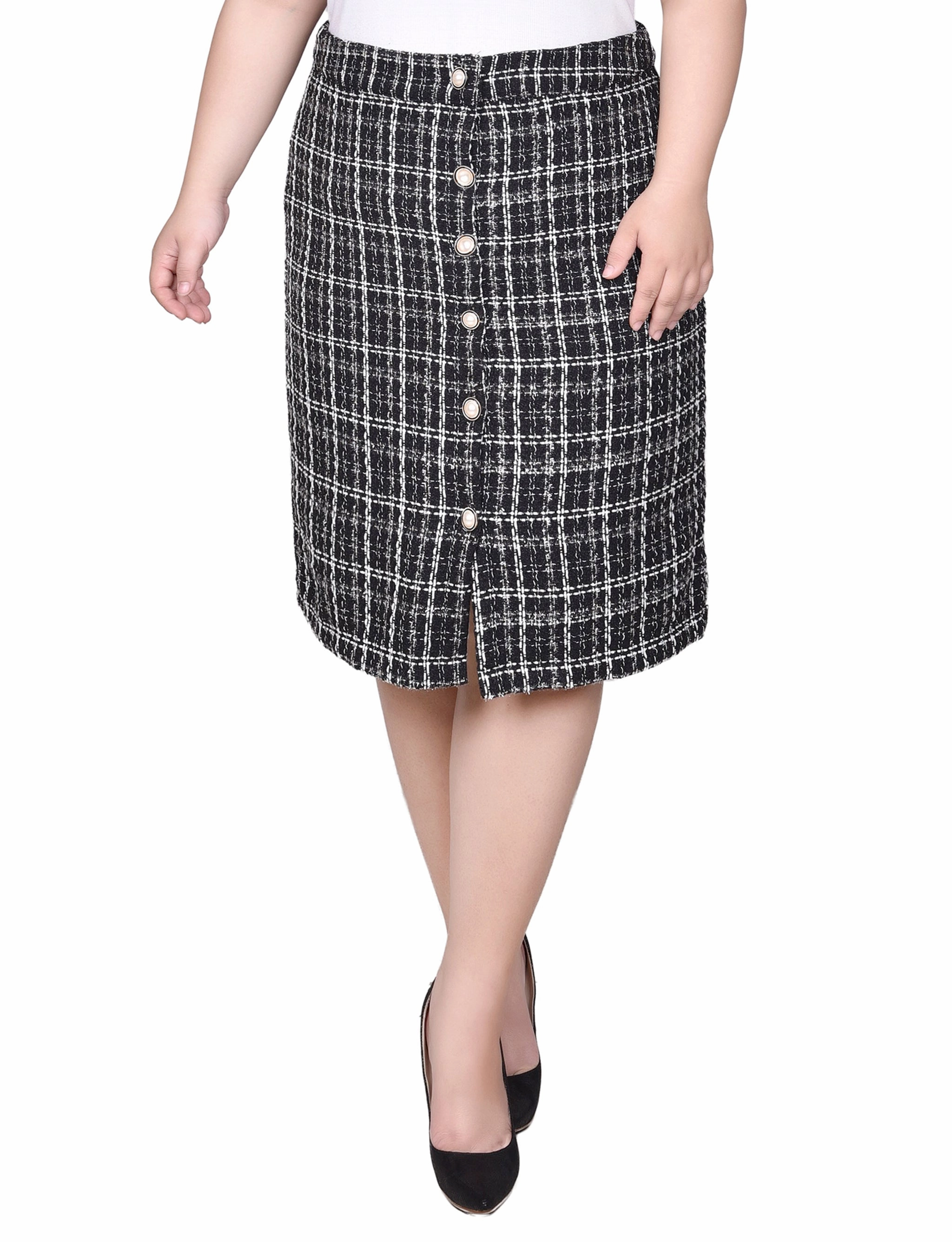 Sturdy Waistband Plus Size Knee Length Slim Tweed Knit Skirt