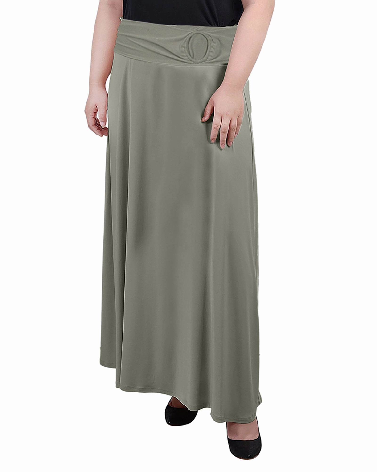 Plus Size Maxi A-Line Skirt With Front Faux Belt With Ring Detail Polished Touch Trendy Outfit