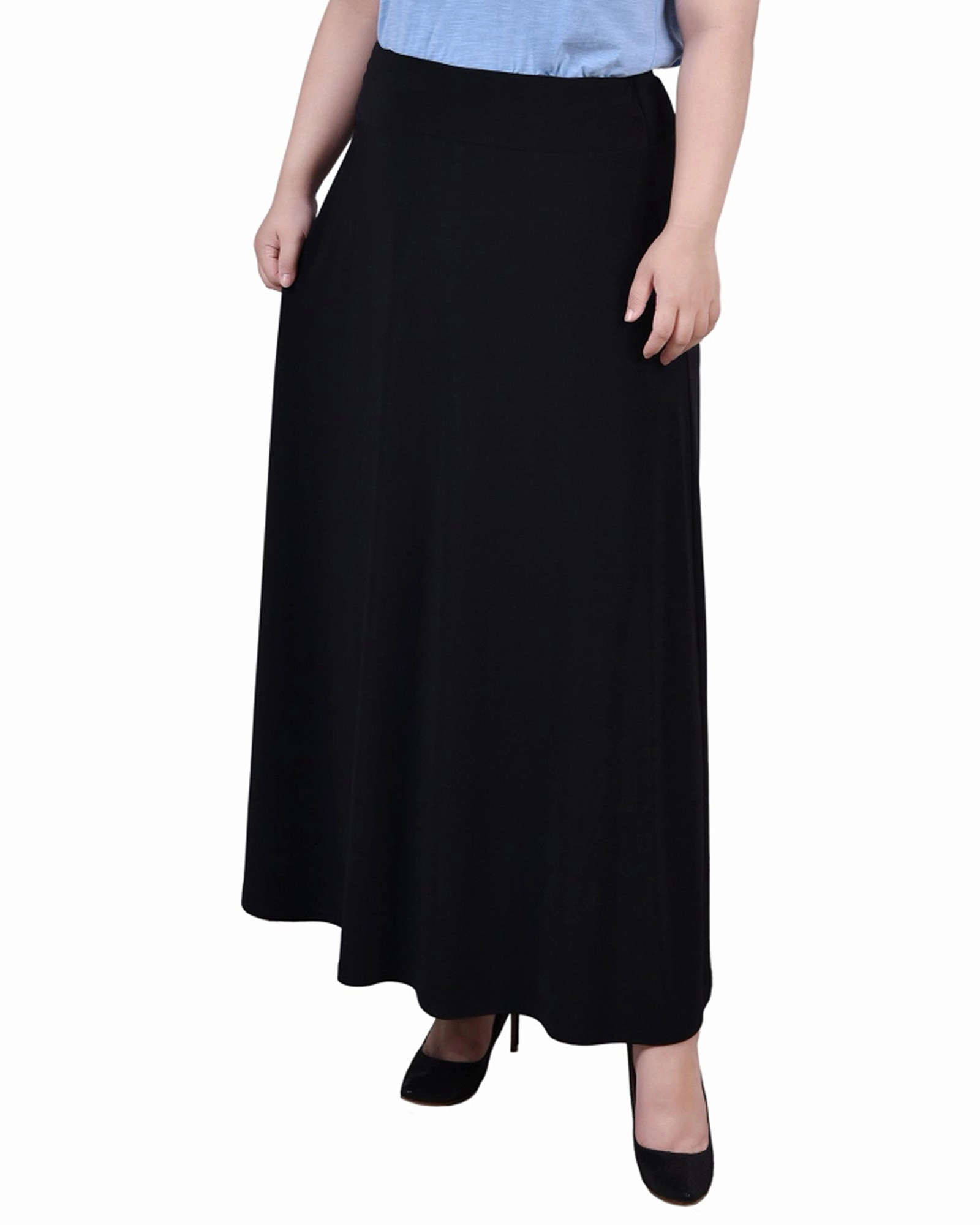 Neat Style Outfit Moodboard Plus Size Maxi A-Line Skirt With Front Faux Belt With Ring Detail